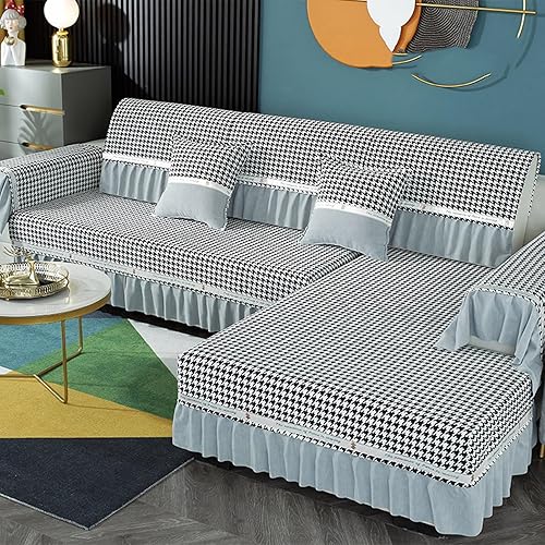 Fundas de sofá para sofá seccional antideslizantes, funda de sofá con diván de 3 asientos, fundas de sofá jacquard de felpilla con falda, diseño de