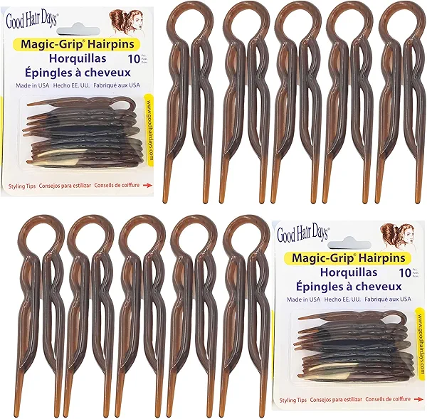 Good Hair Days Hair Pins - 2 1/2" Plastic, U-shaped Magic Grip Hairpins, Strong Durable Pins For Fine, Thick & Long Hair, Styling Accessories - Tortoise Shell, Set of 20