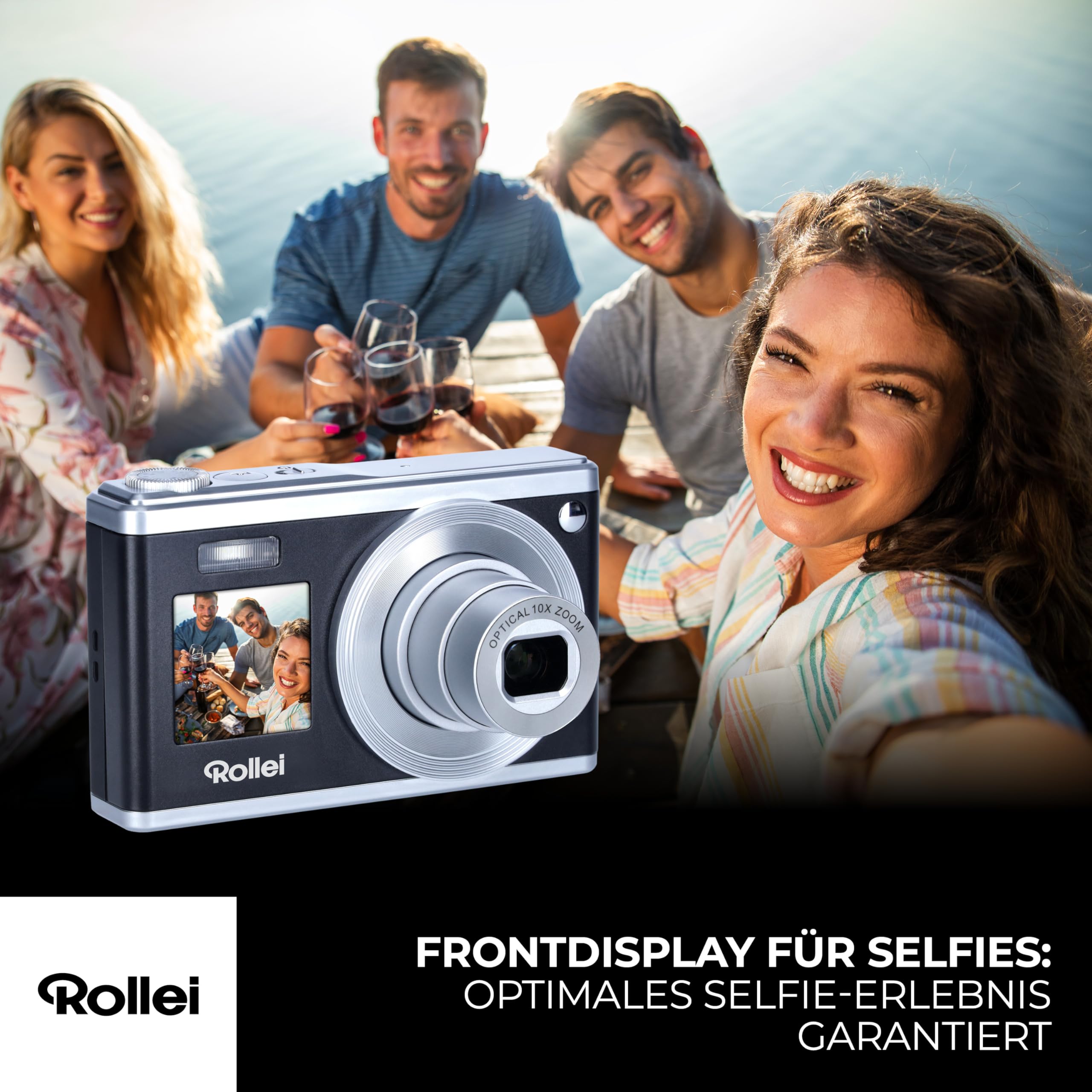 Rollei Compactline 10X – 60 MP – 10x zoom optyczny; wyświetlacz do selfie; doświadcz perfekcji w każdym obrazie dzięki elektronicznej stabilizacji!
