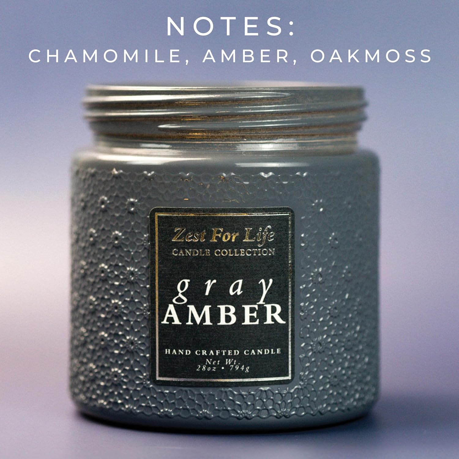 A Cheerful Giver - 28oz Large Scented Candle Jar with Lid- Zest for Life - 130 Hours of Burn Time, Gift for Women (Large, Gray Amber) - Image 3