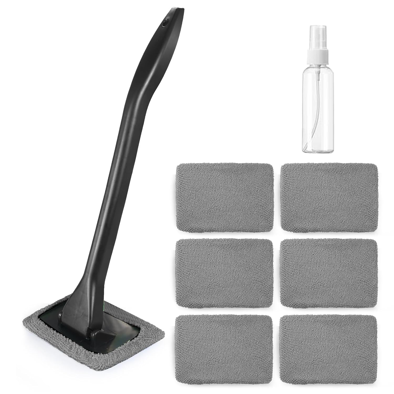 Kit de Limpeza de Para-brisa 6PCS - Limpador de Vidros para Carro com 5 Pads de Microfibra Reutilizáveis e Cabo Extensível - Wiper para Vidros Internos Verde (Cinza)