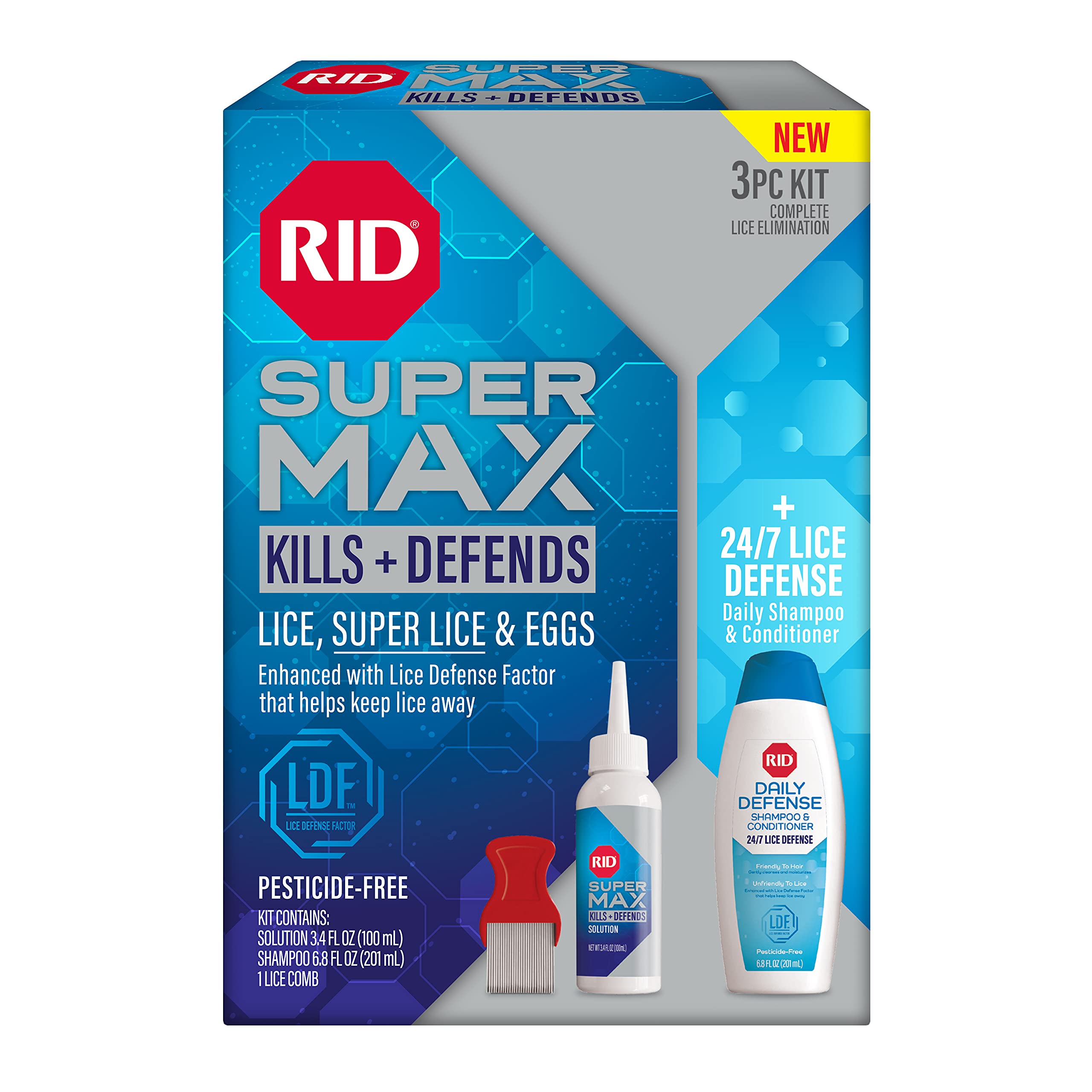 RID Super Max Lice Treatment Kit, Kills Lice & Super Lice & Eggs + 24/7