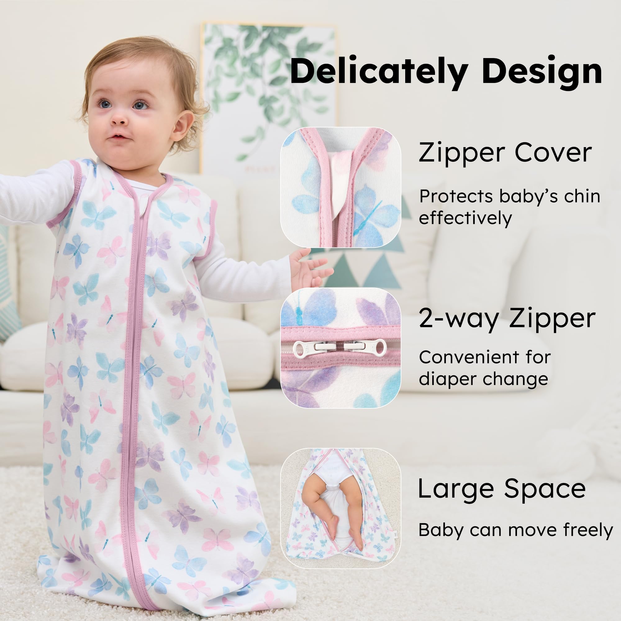 FIEMOL Baby Sleeping Bag 0-6 Months 0.5 Tog Baby Wearable Blankets Cotton - Image 3