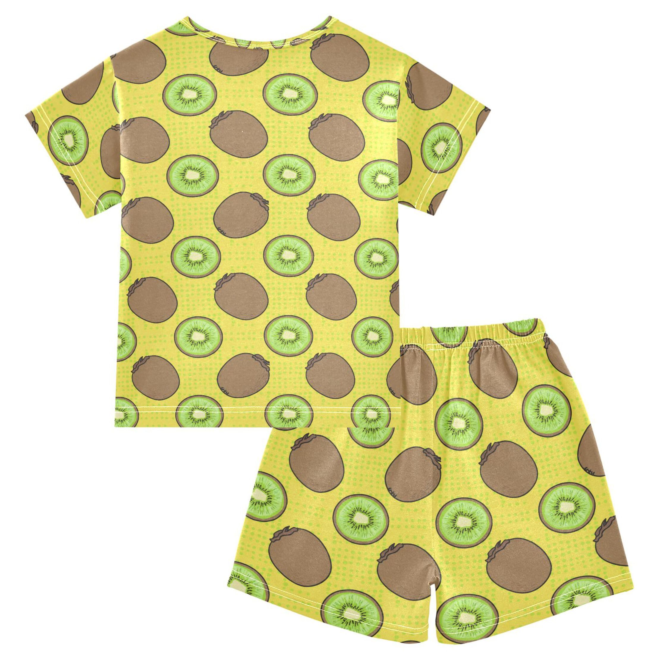 UMIRIKO Kiwi Fruit Summer Short Sleeve Pajamas Sleepwear PJ Set B0404729