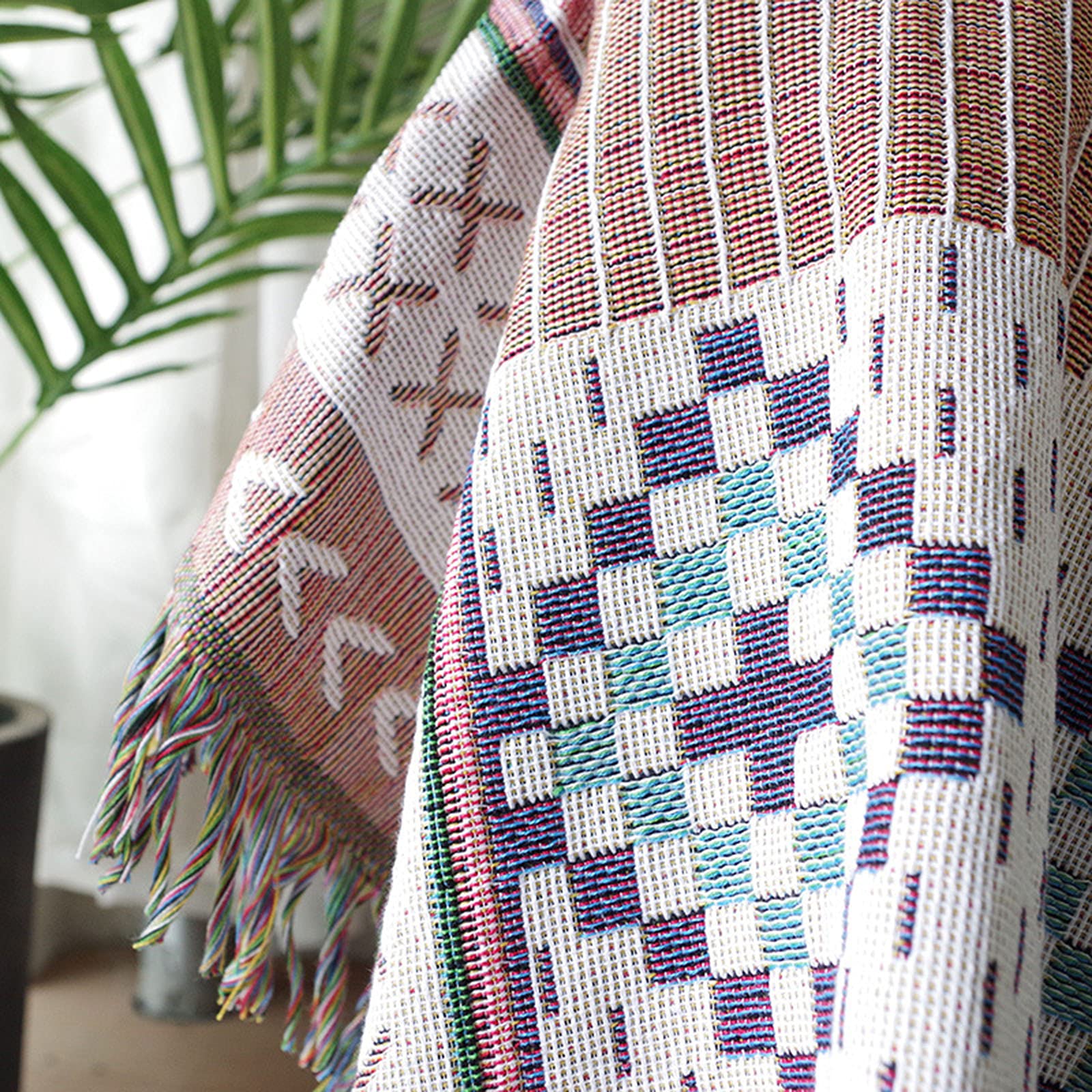 Coperta con motivo geometrico etnico con frange decorative, reversibile, confortevole, morbida ed elegante, per divano, letto, divano e sedia (stile 5, 130 x 160 cm)