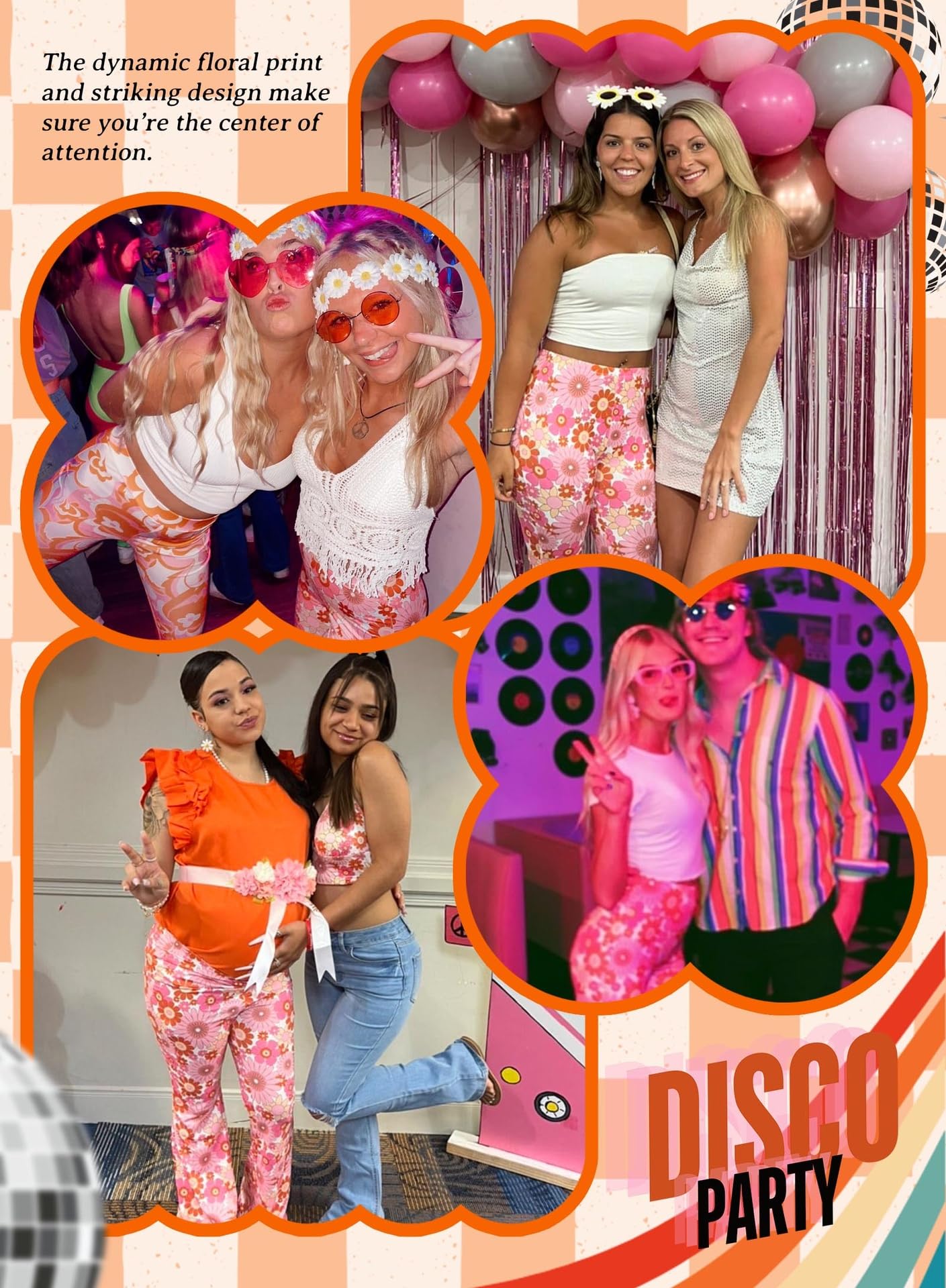 EVELUST Damen Karierte Schlaghose – High Waist Retro Y2k Partyhose Karneval Fasching Festival Rave 90er 2000er Vintage Outfit Pink Weiß Elegante Leggings