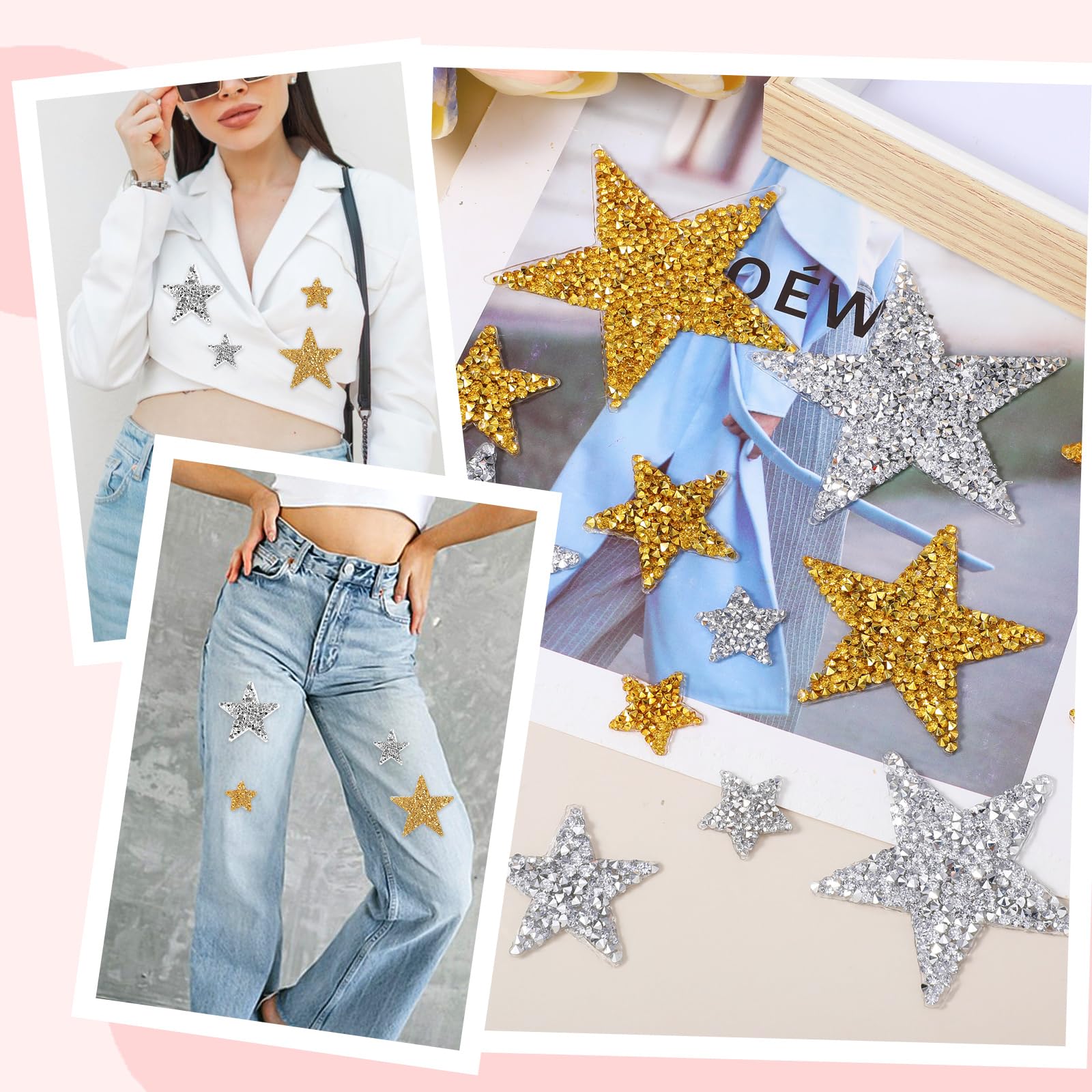 Punk Star Patches With Rhinestones - Iron On & Sew On Applique For Clothing DIY Crafts