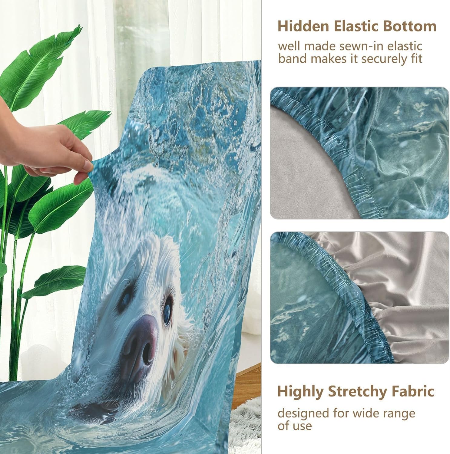 ALAZA Chair Covers for Dining Room, Labrador Swims in The Sea Stretch Chair Cover Sets Chair Protector Removable Washable for Ktichen Restaurant Hotel