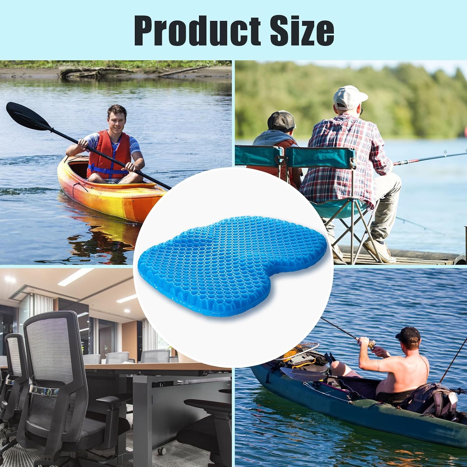 2 Pack Kayak Seat Cushion Non-Slip- Waterproof Thicken Gel Boat Kayak Canoe Rowing Stadium Pad, Portable Canoe Rowing Rubber Dinghy Pad for Kayaking/Canoeing/Fishing, Kayak Accessories