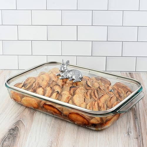 Miniatura 4 de Arthur Court Cacerola de vidrio con mango de conejo de metal, perfecto para mantener tus lados de Pascua protegidos y cálidos, estilo primavera de