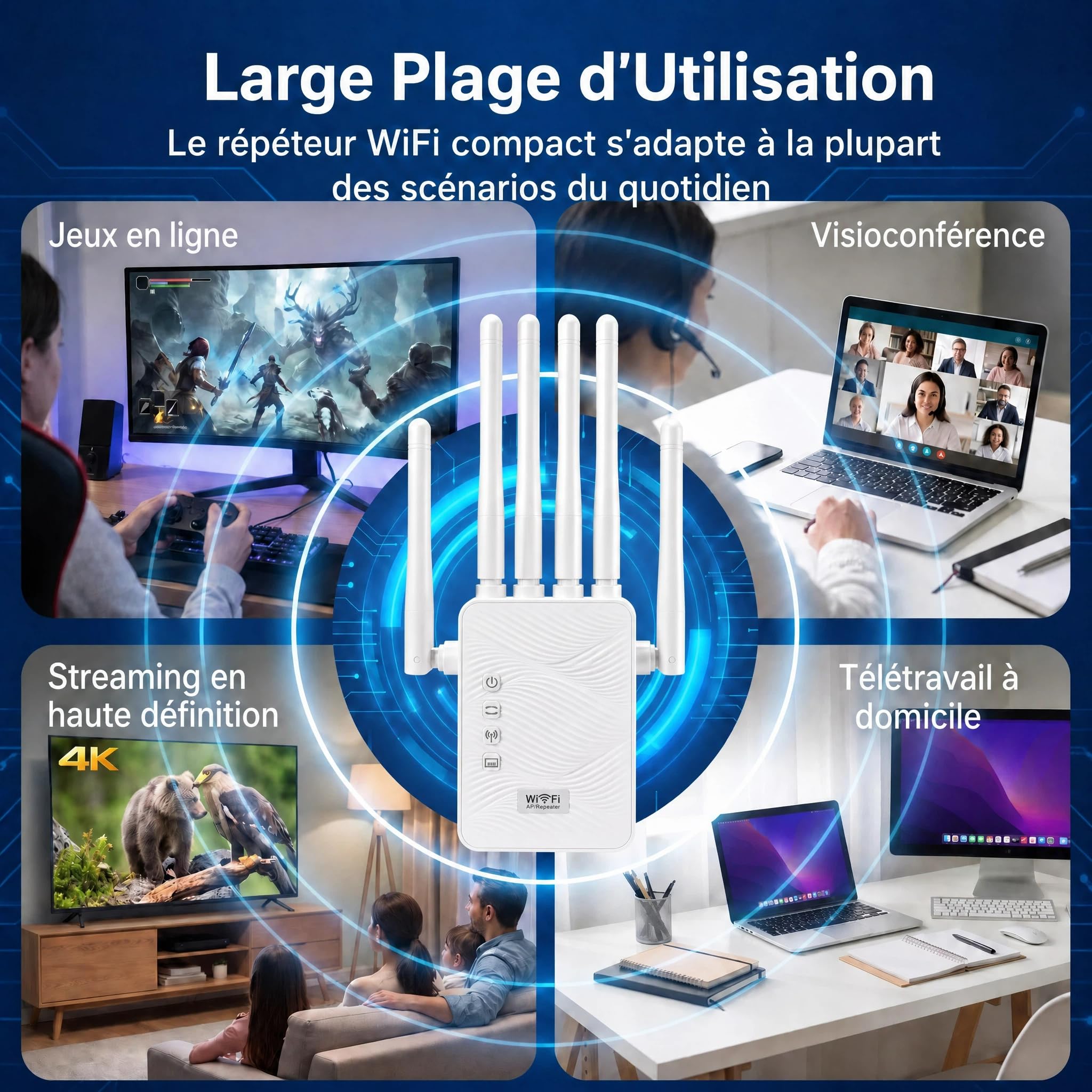 Répéteur WiFi Puissant, Amplificateur WiFi, Portée du Signal Jusqu’à 1200m²