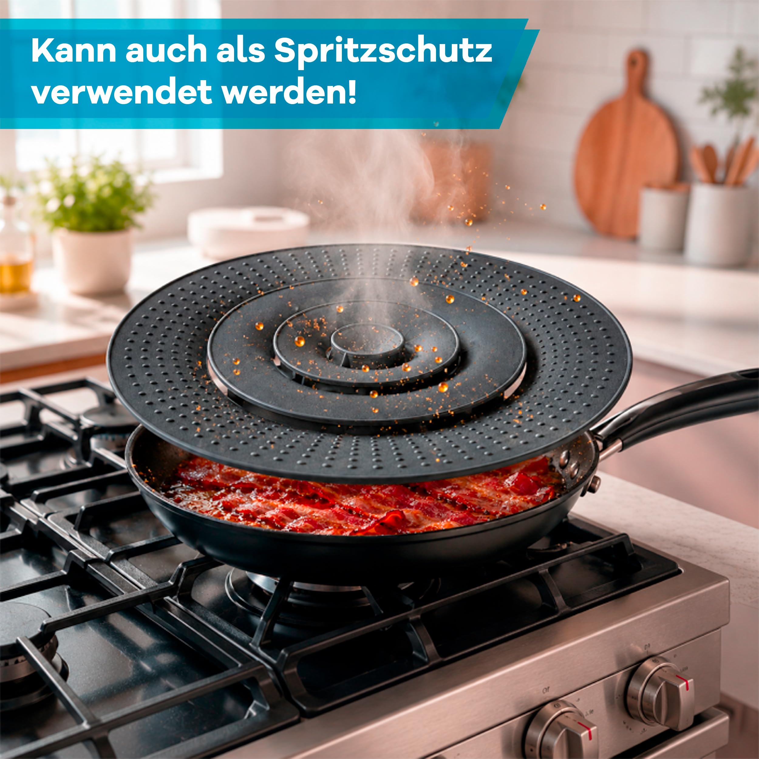 NetroxHome – Überkochschutz und Pfannen Spritzschutz aus Silikon – Überlaufschutz für Töpfe und Pfanne Ø 15-25 cm – Topfdeckel zum Schutz vor dem Überkochen – spülmaschinenfest Spritzschutz Pfannen