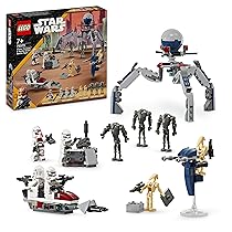 LEGO Star Wars Battle Pack Clone Trooper e Battle Droid Set da Battaglia con Veicolo Giocattolo Speeder Bike, Tri-Droide e Postazione Difensiva, Regalo per Bambini e Bambine da 7 Anni in su 75372