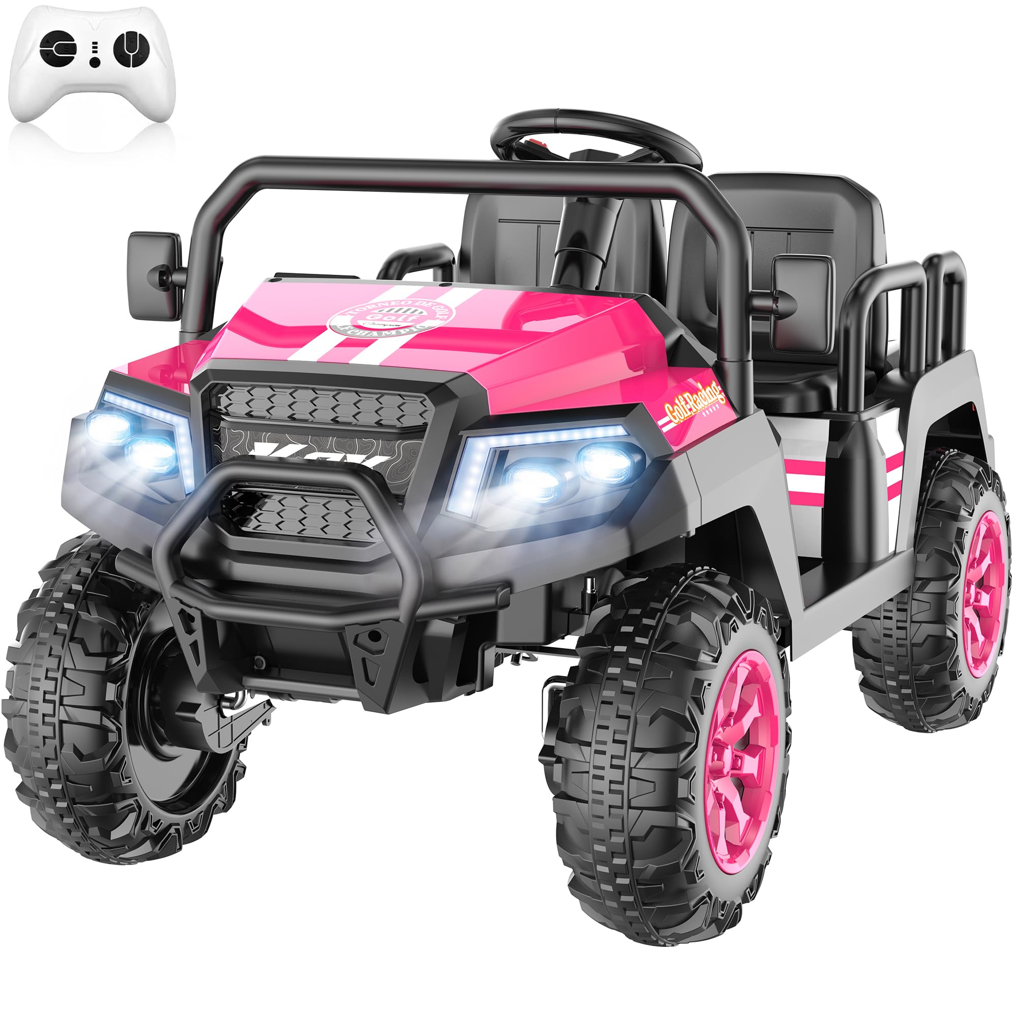 24V 4-Seater Electric Ride on Car for Big Kids – 4WD Kids Golf Cart, Pink