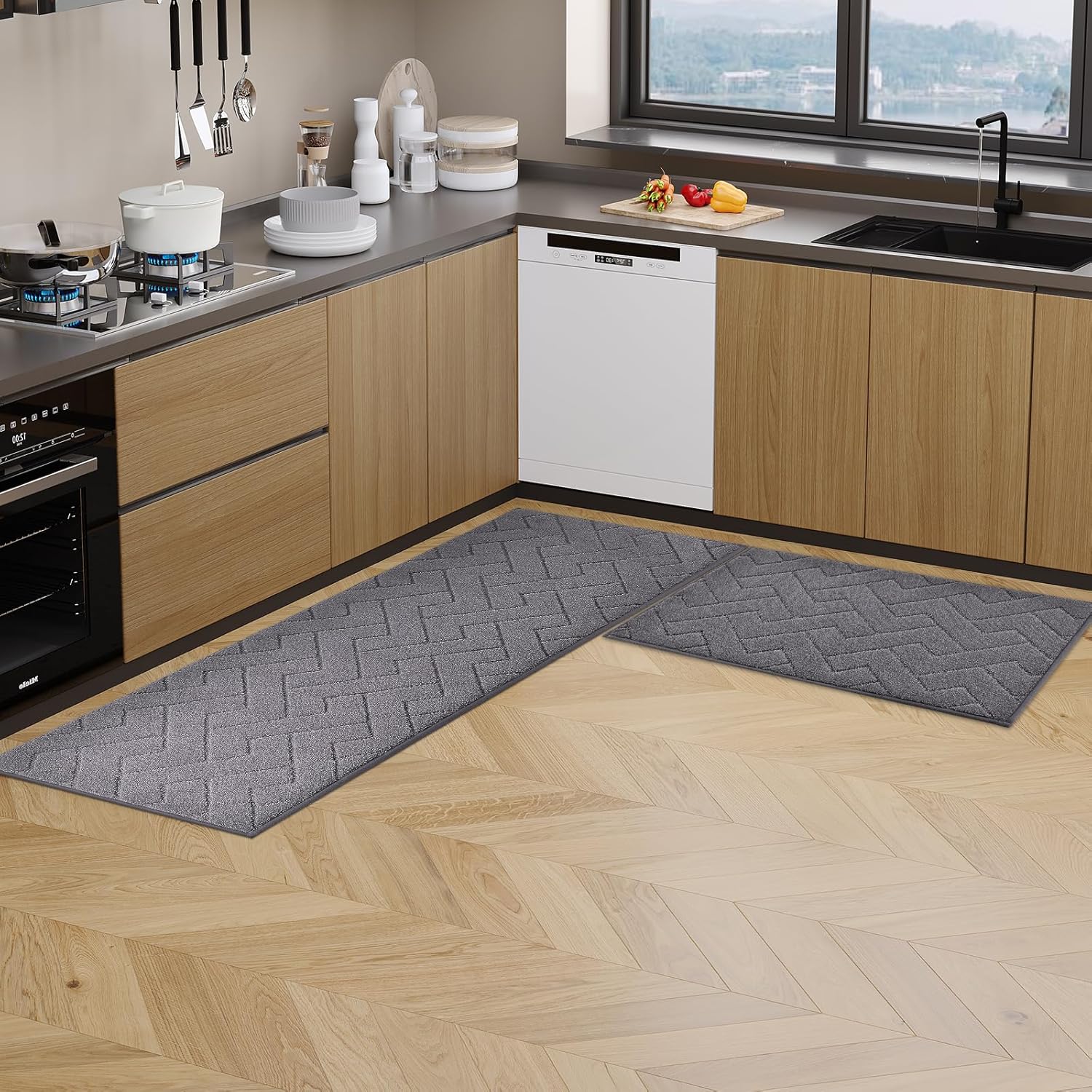 Machine Washable Kitchen Rugs 24" x 36", Non-Slip Kitchen Runner Rugs Mats for Floor, Absorbent Comfort Standing Mats for Kitchen, Sink, Laundry and Hallway, Grey