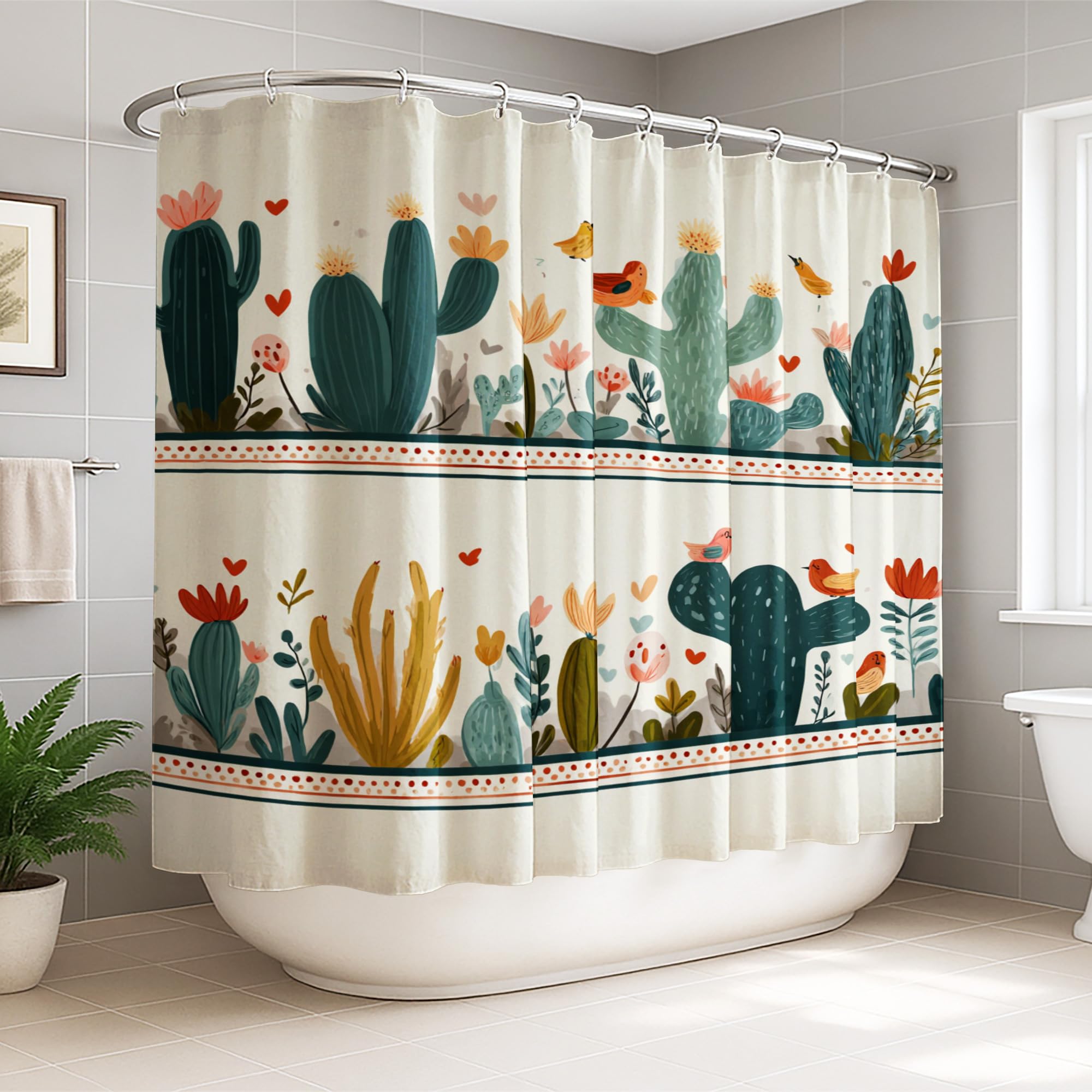 Rideau de douche extra large 274x183 cm en polyester imperméable motif cactus