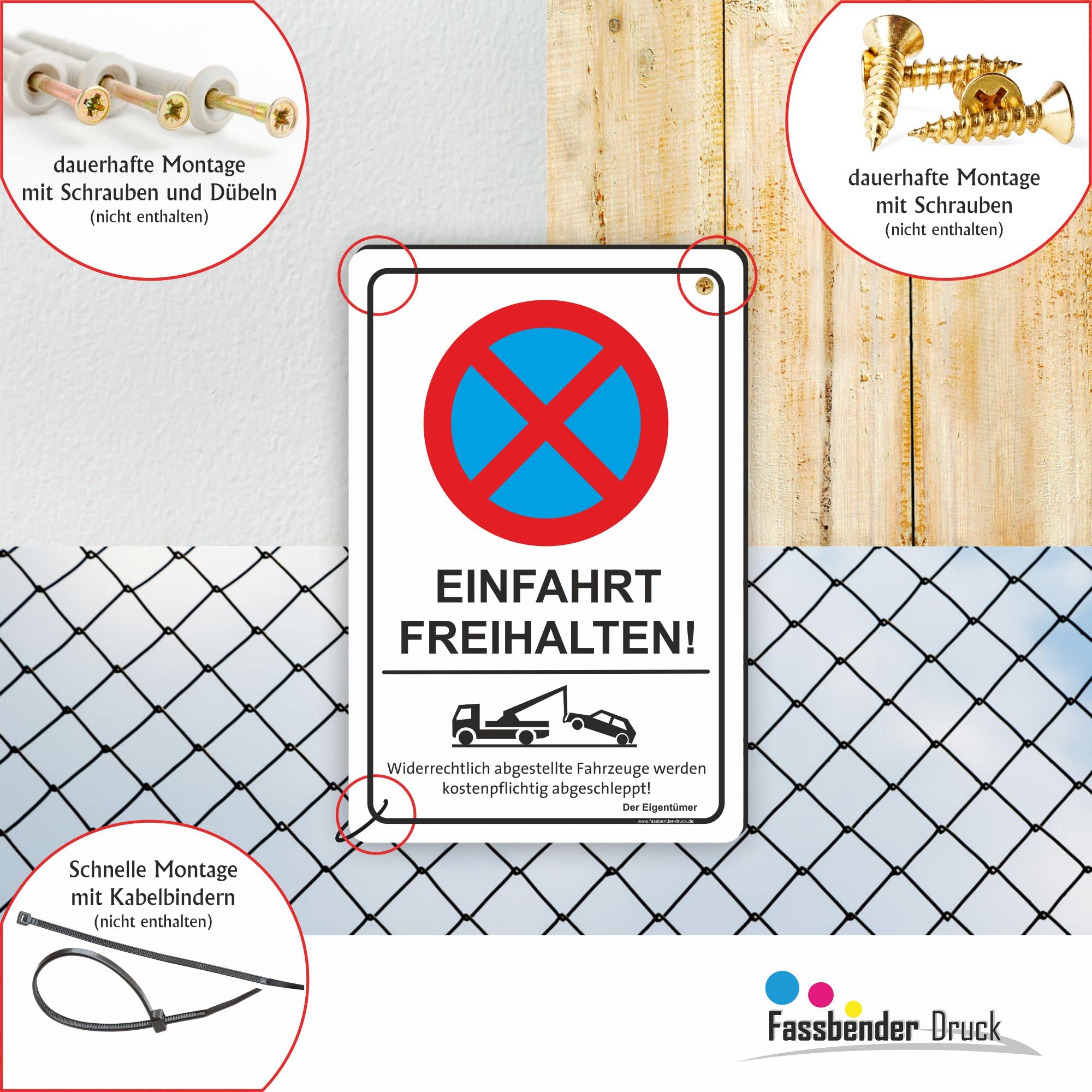 EINFAHRT FREIHALTEN - vorgebohrtes Parken verboten Schild - Schild mit Bohrlöchern zum Markieren vom absoluten Parkverbot/Parkverbotsschild (40x60cm Schild)