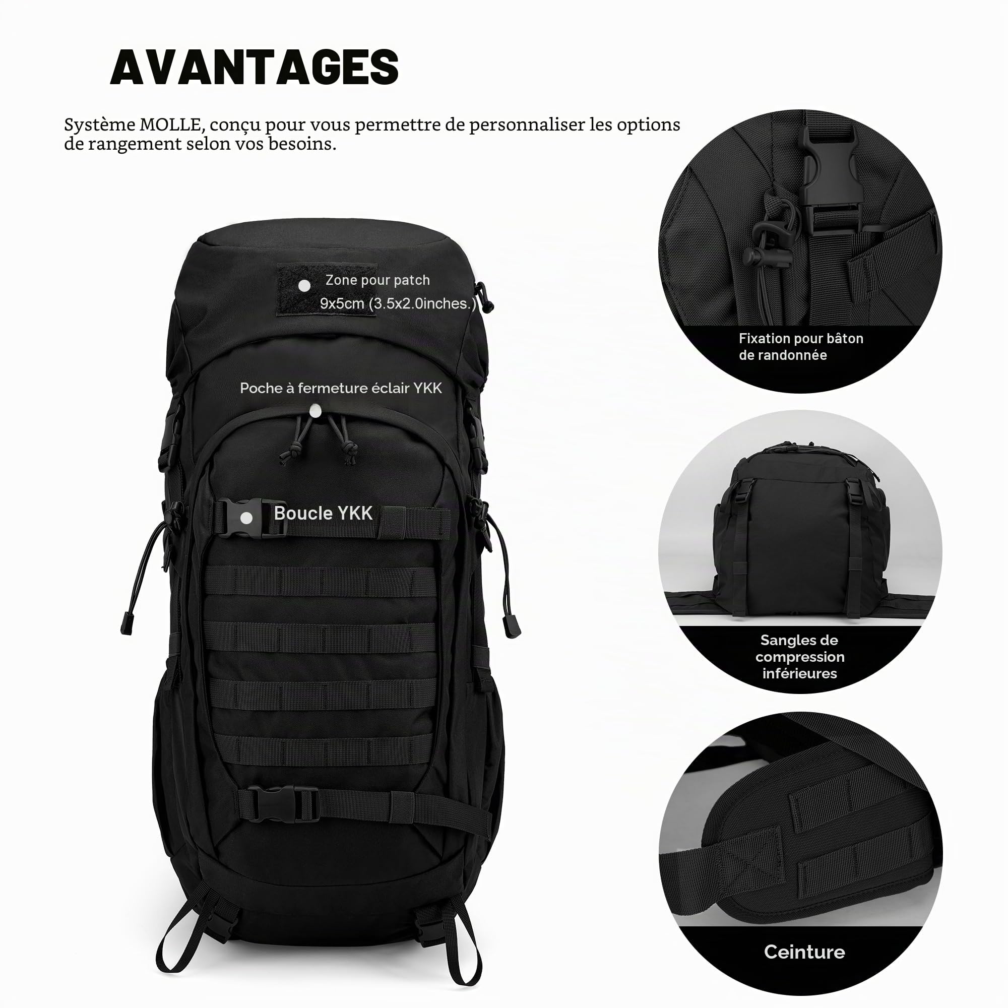 Mardingtop 50L Sac à dos tactique de trekking avec housse de pluie pour randonnée et voyage