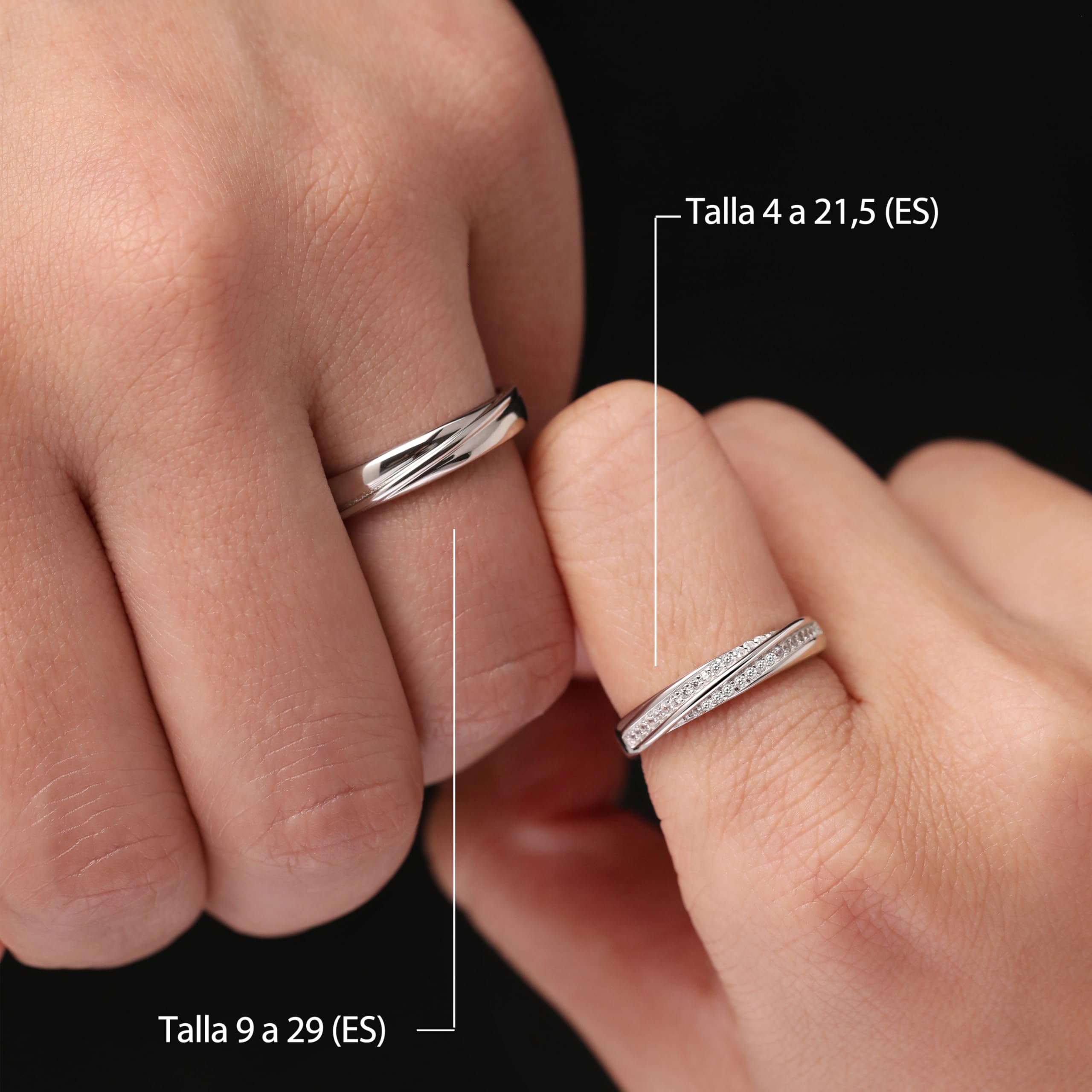 Meissa Anillo de pareja plata 925 Anillo de compromiso Anillos ajustables Joyería de boda hecha a mano Anillos de banda tamaño 4-21,25 (Grabado)