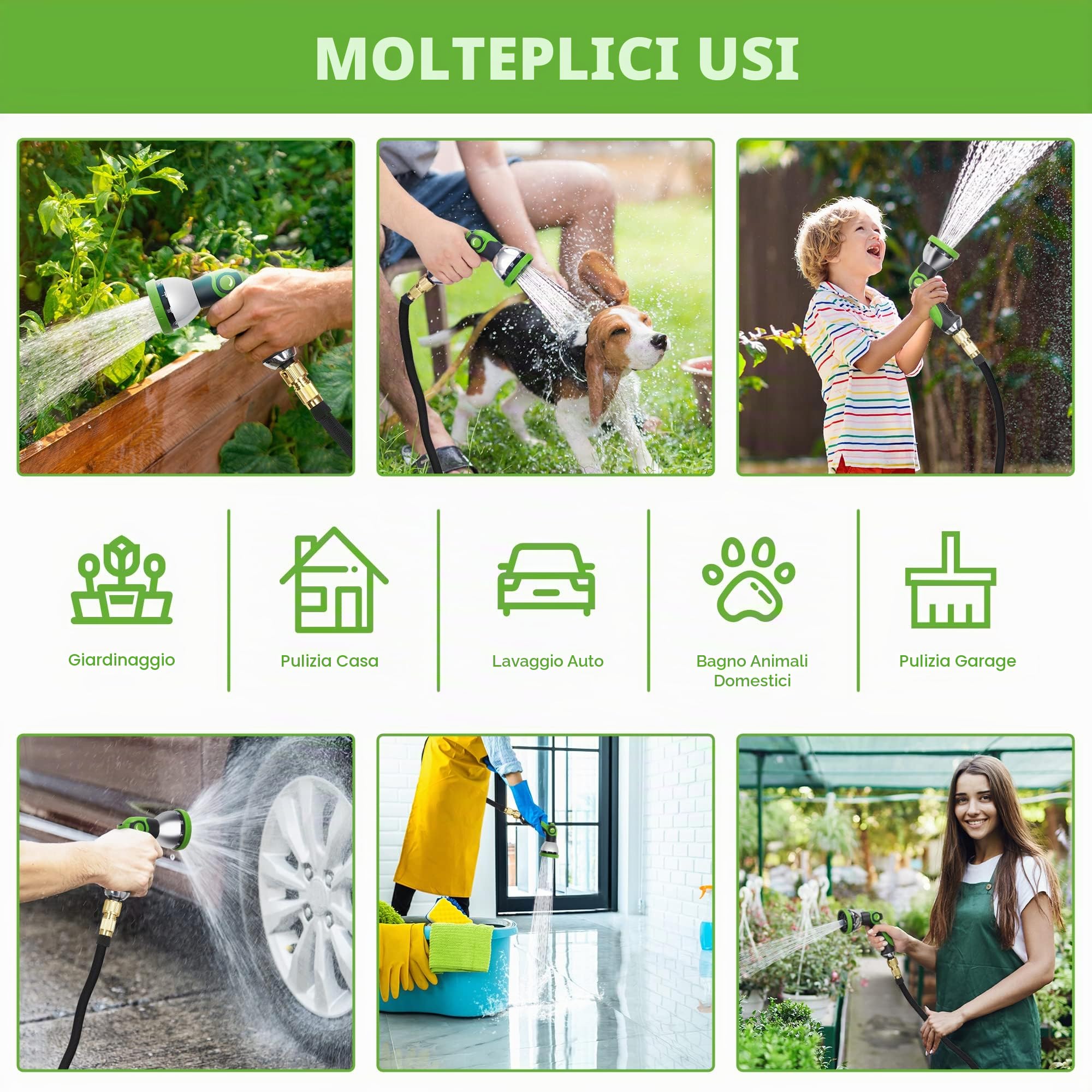 tubo da giardino, tubo estensibile da giardino con 10 ugelli di spruzzo, connettore in ottone, tessuto di 3750D, tubo acqua giardino con anima in lattice a 4 strati-15m/50ft