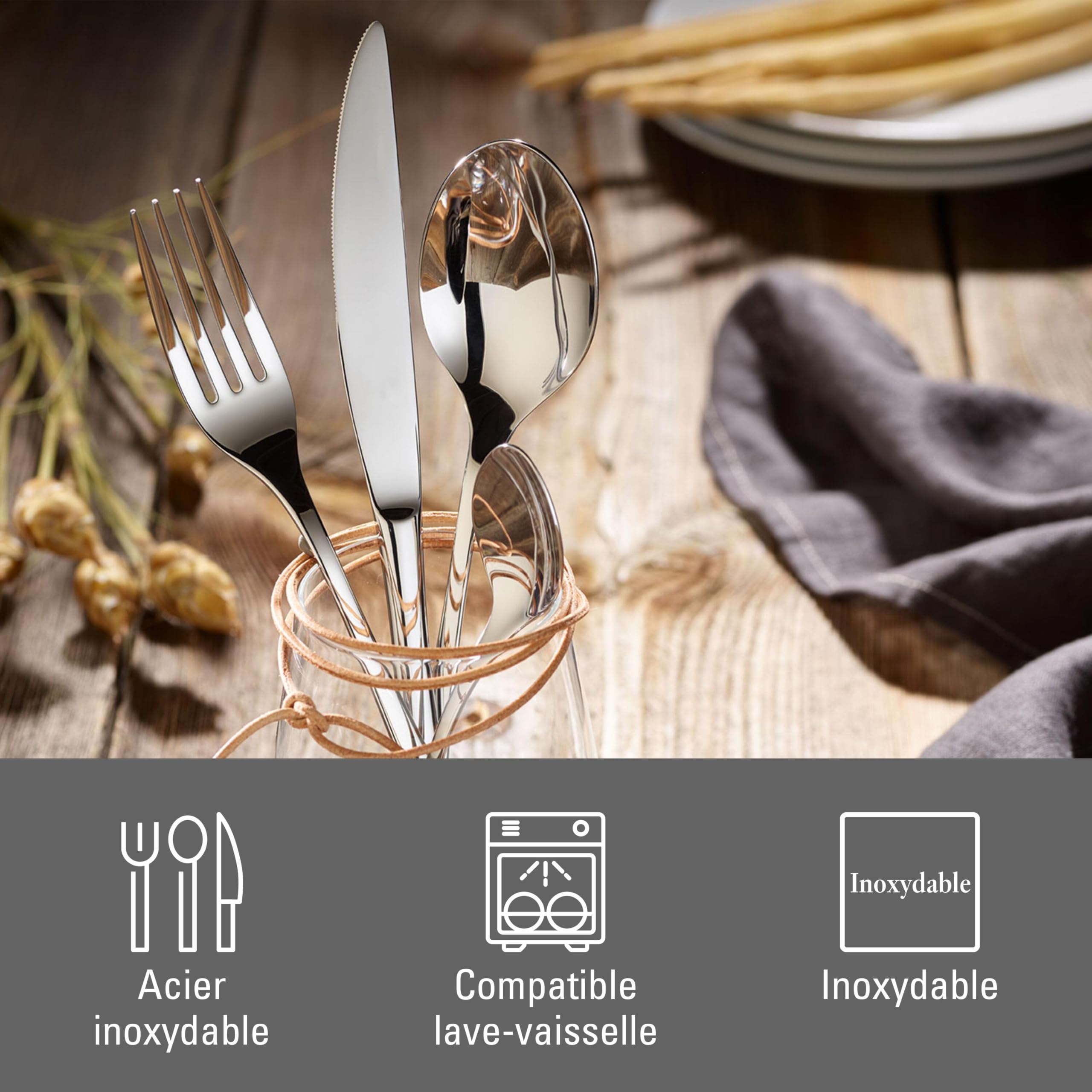 vivo - Villeroy & Boch Group - New Fresh Basic Couverts De Table 24 Pièces 6 Personnes, Garanti Lave-Vaisselle, Ensemble Couvert, Set De Couverts De Table, Acier Inoxydable