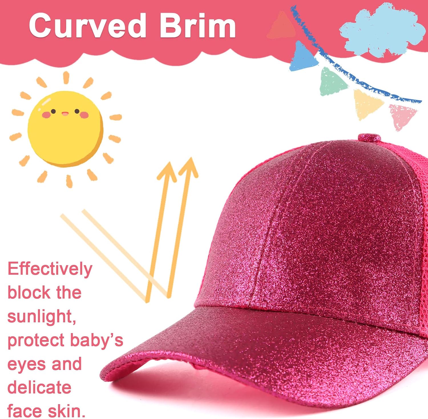 Zsedrut Girls Glitter Baseball Cap Kids Adjustable Ponytail Hat Toddler Summer Mesh Trucker Hats - Image 4