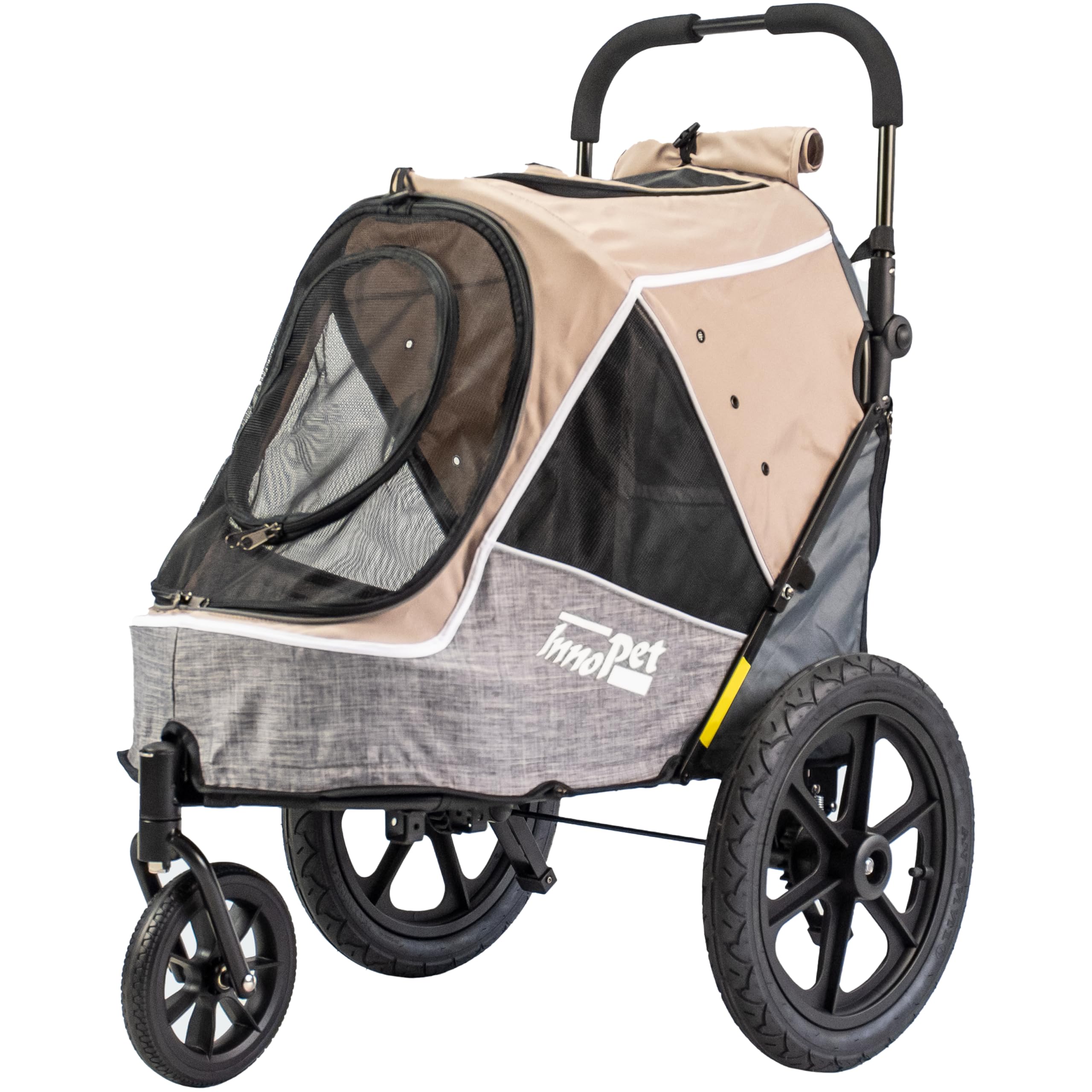Hundebuggy und Fahrradanhänger für Hunde - Innopet Sporty Evolution Latte 2-in-1 - Beige/Grau - Reflektoren & Sicherheitsleinen - Hundewagen für alle Untergründe