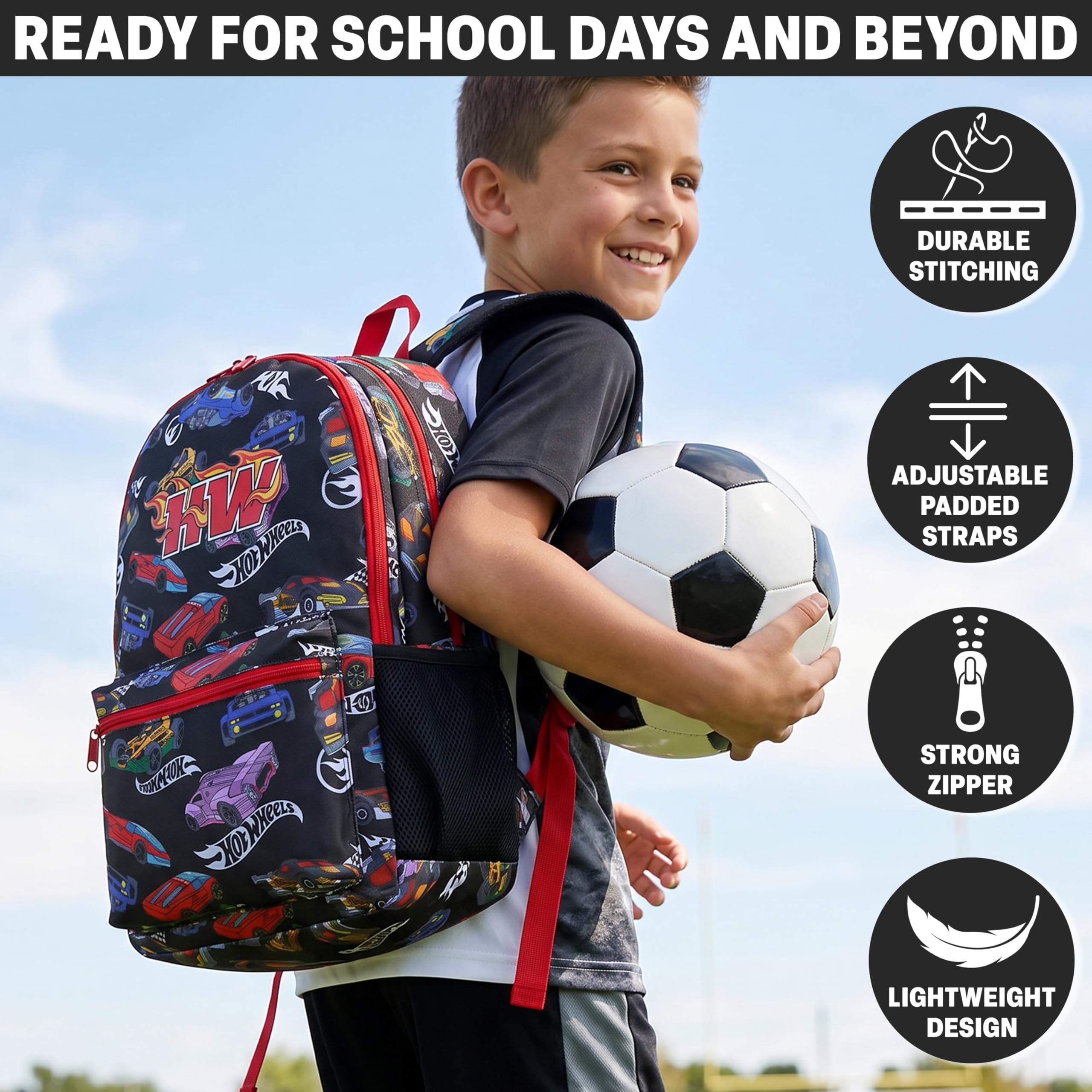 Get Trend Hot Wheels Zaino Ragazzo, Leggero Zaino Scuola con Spallacci e Zip per Sport e Gite, Idea Regalo per Ragazzi (Multi Hot Wheels)
