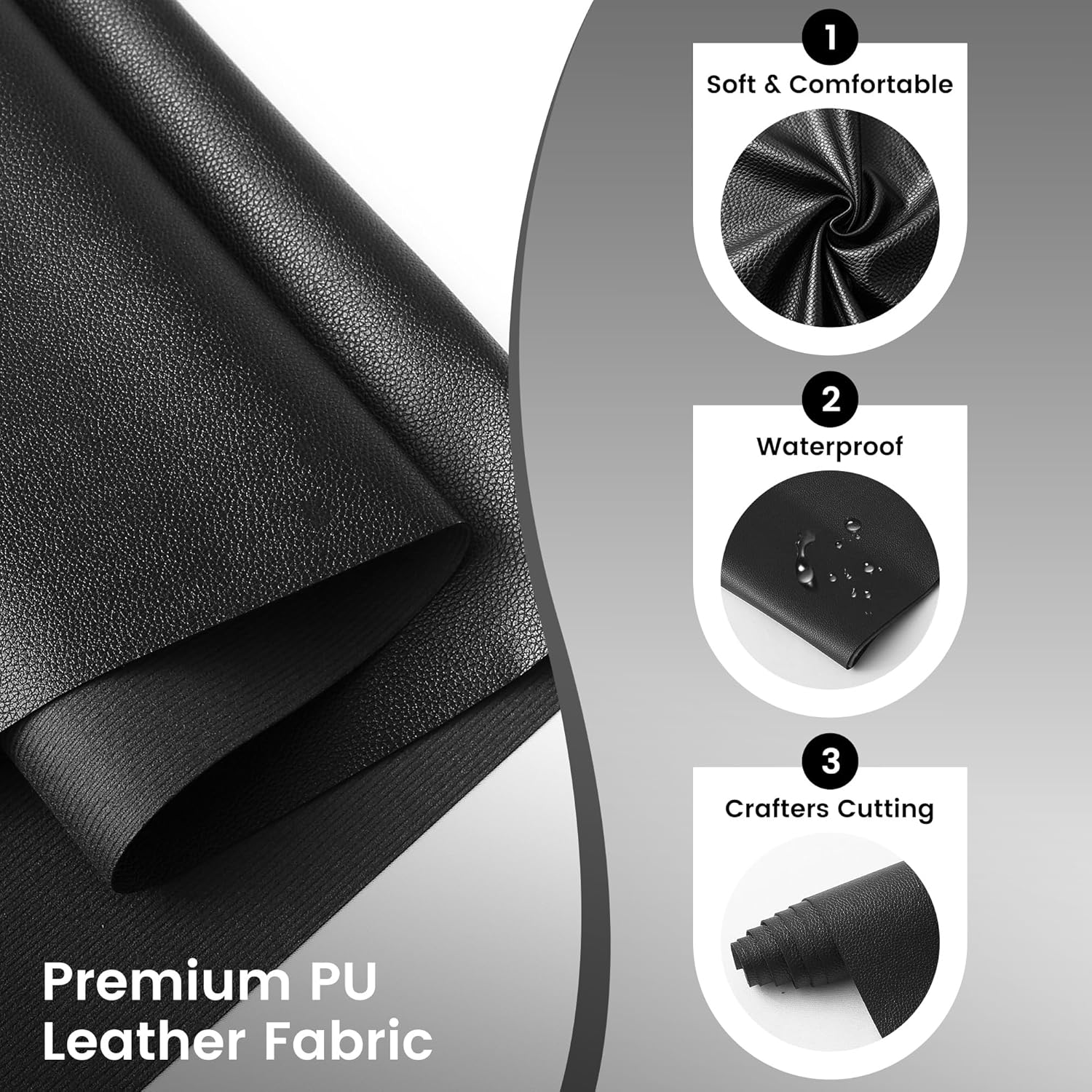 KUUP Soft PU Litchi Grain Faux Leather Fabric, 54" x 108" (3 Yards), Waterproof Vegan Synthetic Upholstery Fabric for DIY Sewing, Crafts, Sofas, Handbags, Earrings & Hair Bows Decorations