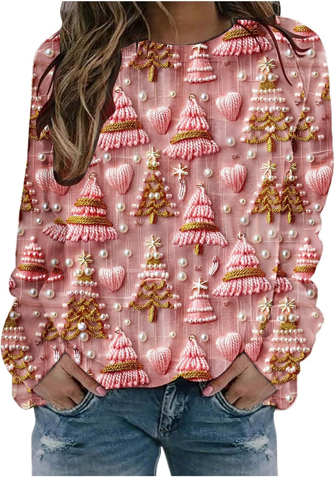 YinguoWomens Christmas Sweatshirt UK Ladies Santa Claus Xmas Tree Snowman Printed Jumper Long Sleeve Pullover Winter Jumpers Outwear Shirt Plus Size Crew Neck Sweater Funny Blouse