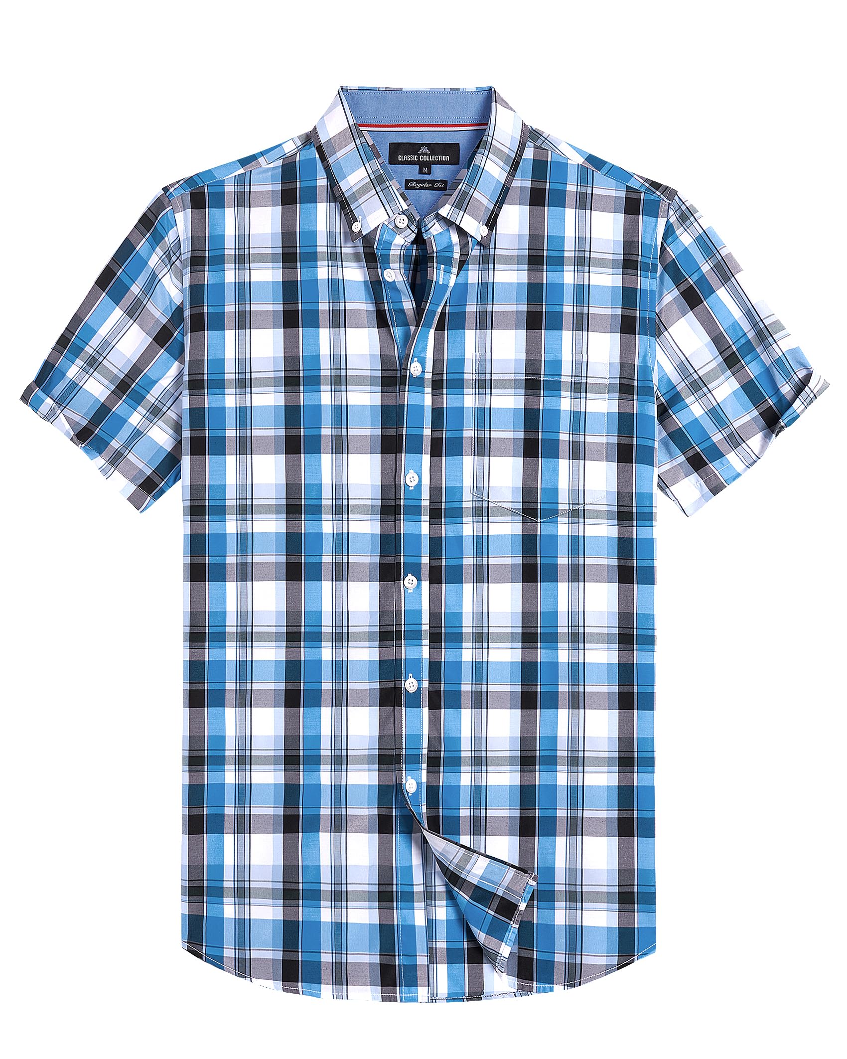 Alimens &amp; Gentle Plaid Mens Short Sleeve Button Down Shirts with Pocket