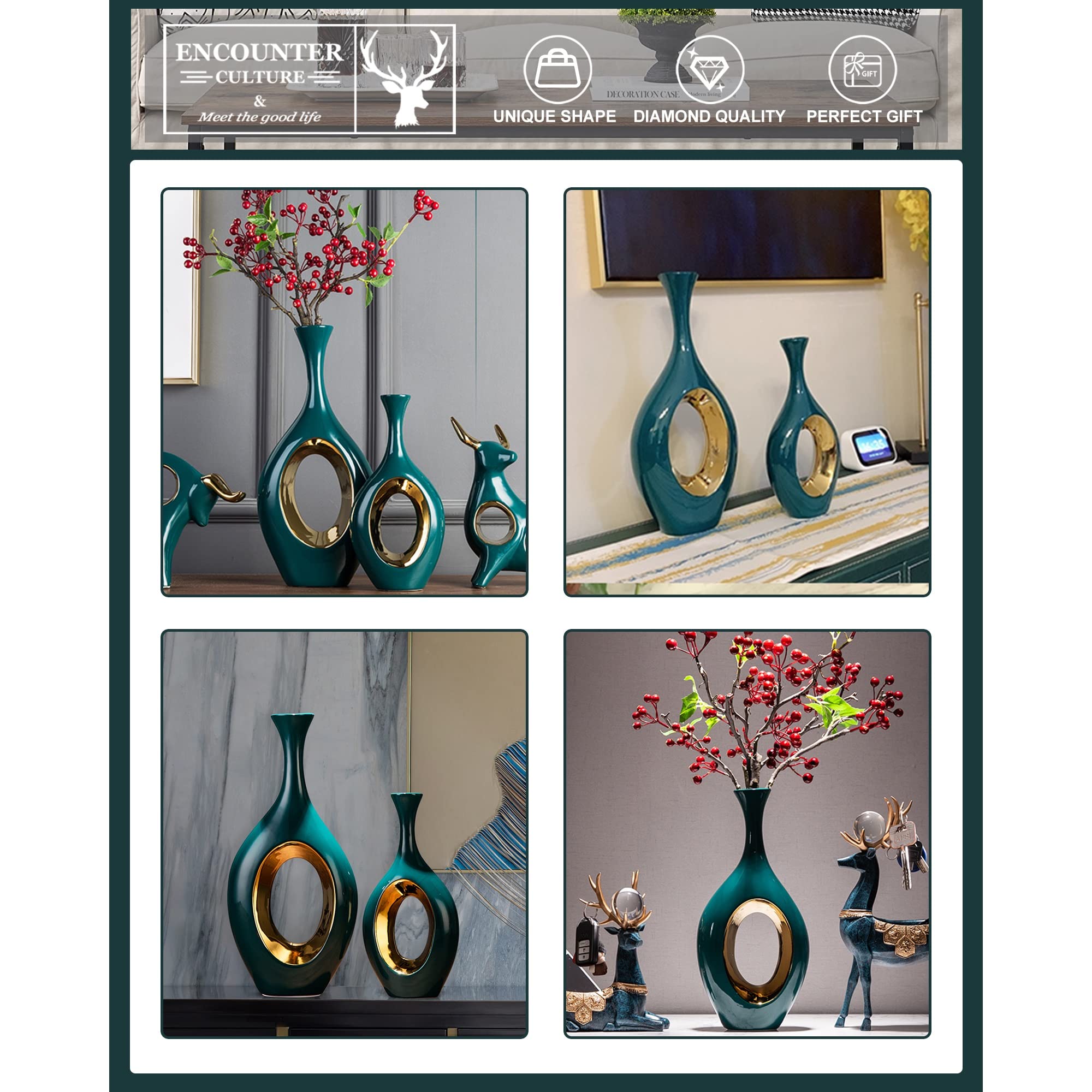 Juego De 3 Jarrones únicos De Cerámica Azul Para Decoración