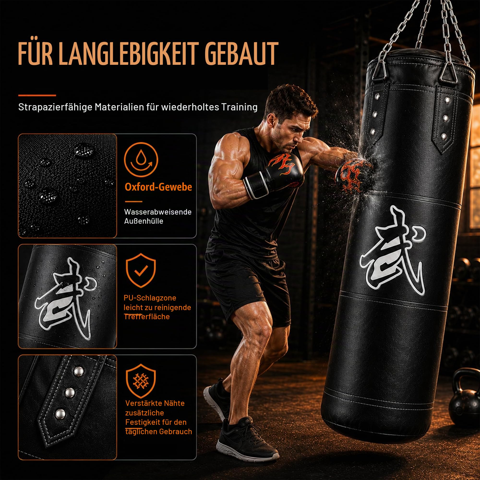 Boxsack Set 120 cm für Erwachsene mit Boxhandschuhen und Zubehör