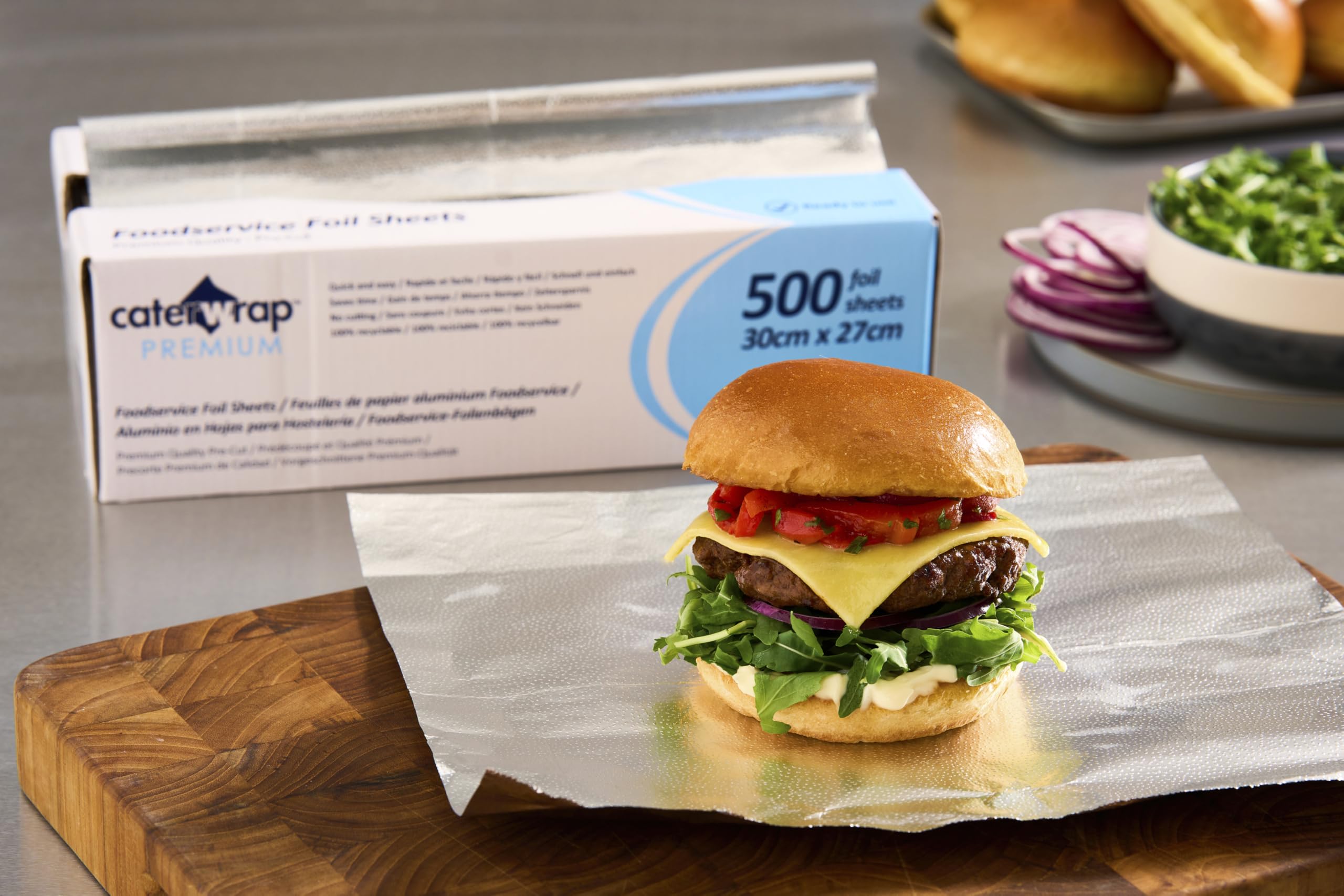 Caterwrap - Fogli di alluminio per catering, fogli singoli facili da avvolgere, 500 fogli..