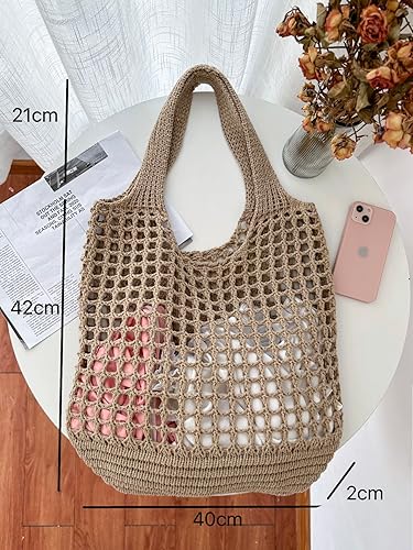 Miniatura 2 de ENBEI Bolsa de playa para mujer, bolsas de ganchillo, bolso de hombro de punto, lindo bolso de mano para viajes, bolso de mano de ganchillo
