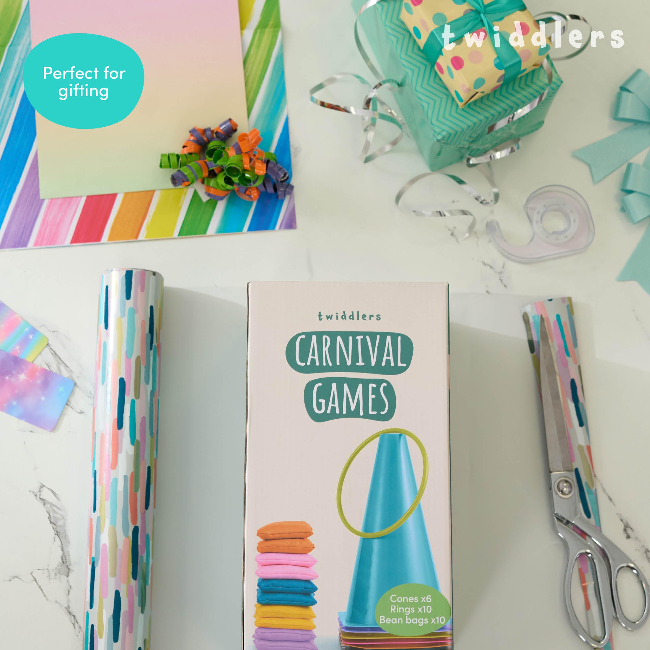 THE TWIDDLERS Gioco da Esterno 3 in 1 per Bambini e Adulti - Set con Coni, Anelli e Sacchetti da Lancio per Feste in Giardino e Compleanni