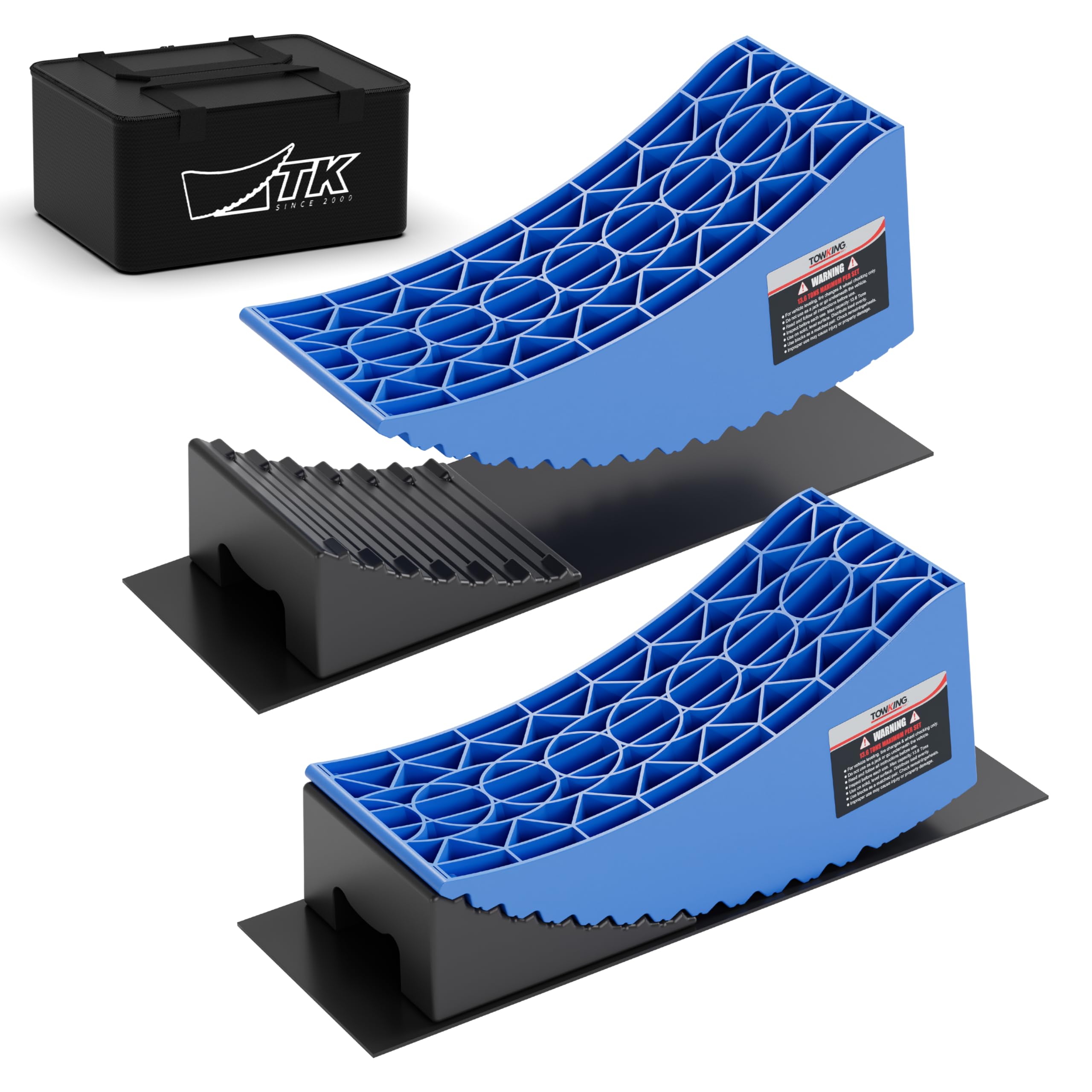 1 set/2 cunei per camper, roulotte e rimorchi, capacità di carico fino a 13,6 tonnellate, livellamento semplice e senza livelli (blu + nero)
