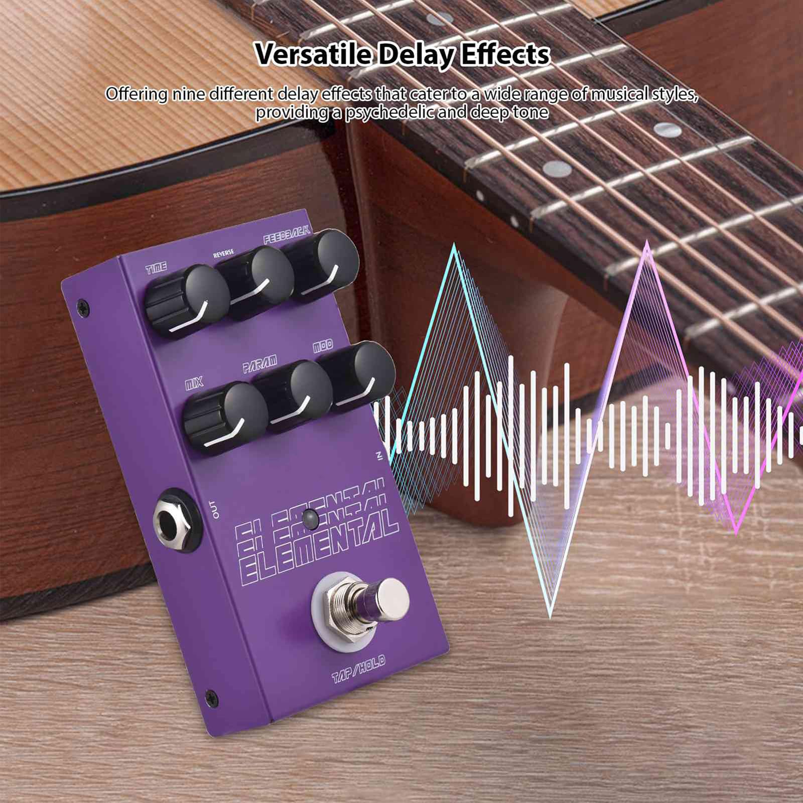 Nikou M-VAVE Delay - Pedale digitale Delay con 9 regolatori di effetti, ingresso per chitarra, alloggiamento in metallo, DC9 V/tipo C, 2 modalità di alimentazione (viola)