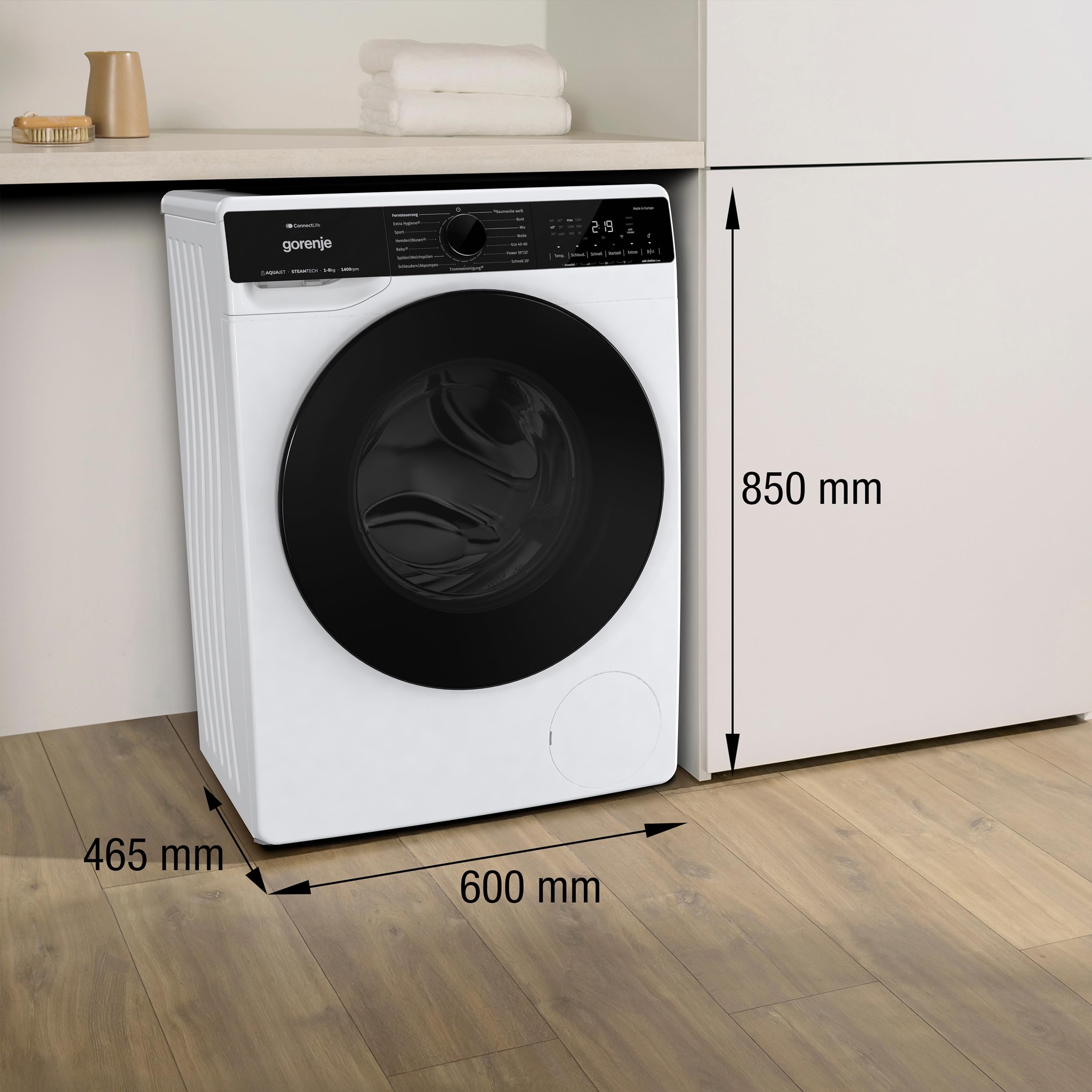 Gorenje WPNA 84 SATSWIFI Waschmaschine mit Dampffunktion / 8 kg / 1400 U/Slim Line/ConnectLife WiFi/Total AuaStop/Inverter PowerDrive Motor/Edelstahltrommel/Kindersicherung/EEK A