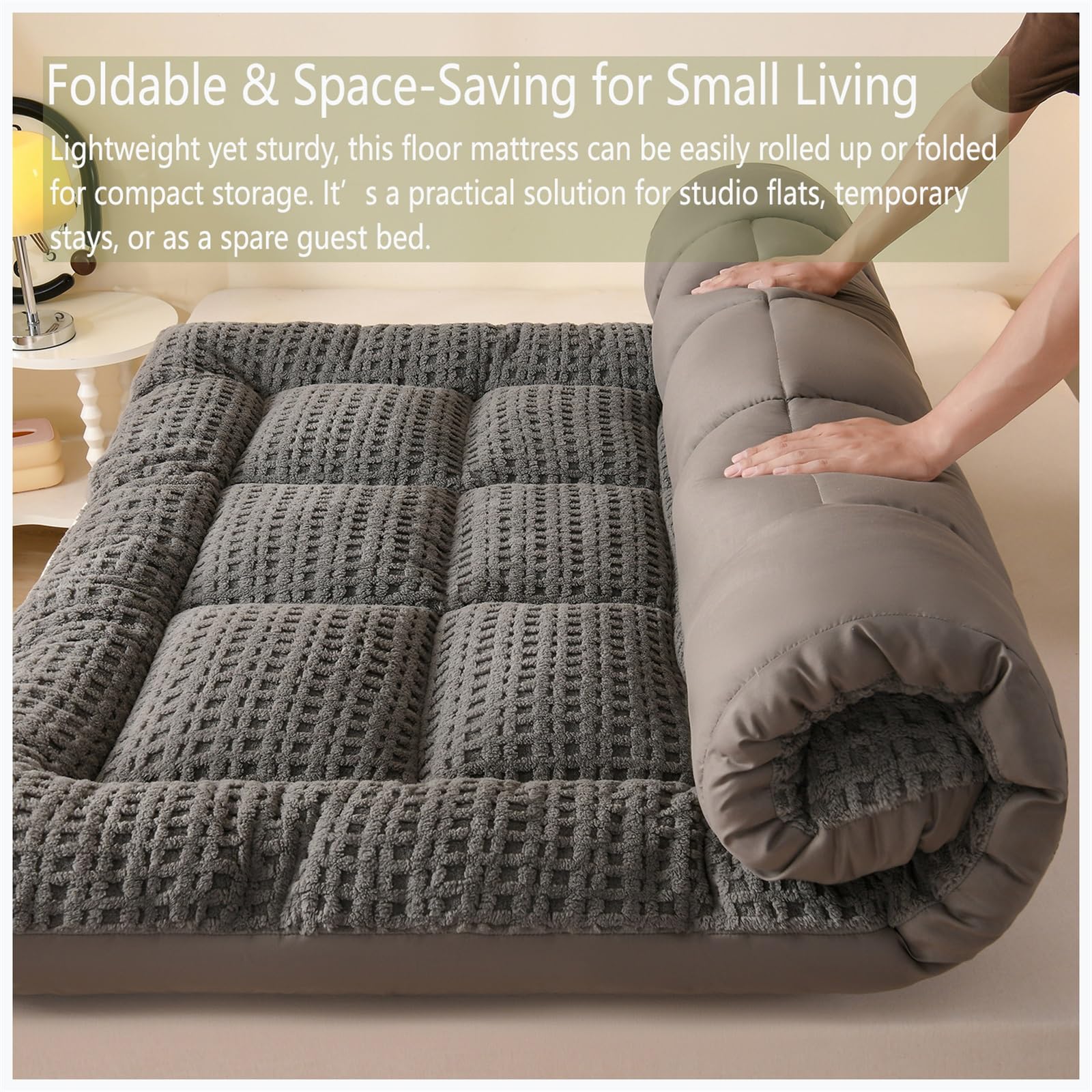 Generisch Japanische Futon-Matratze, Bodenmatratze, Dick, Faltbar, Aufrollbar Und Tragbare Isomatte, Geeignet for Camping, Gästezimmer, Reisen(Dark Grey,140x200cm)