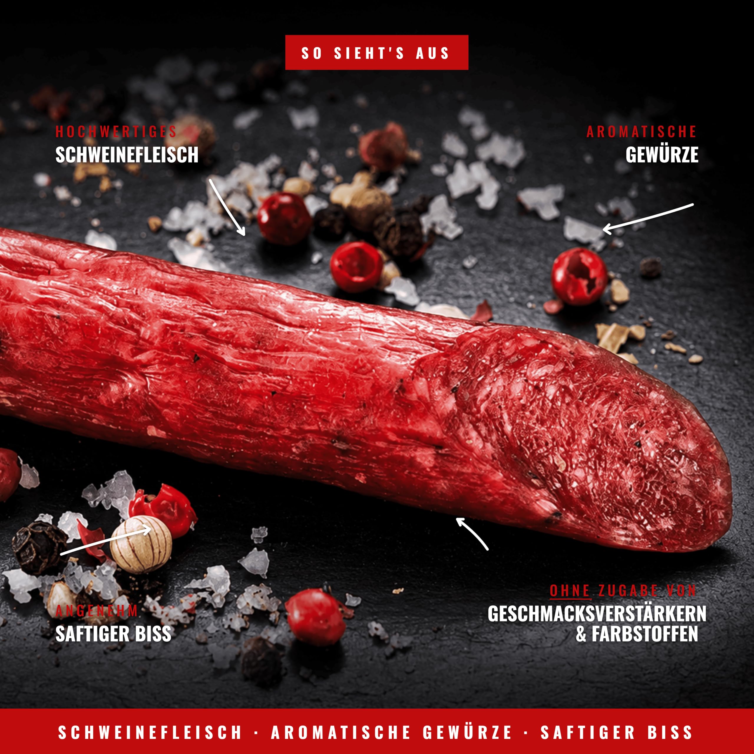 Messner Sportwurst 25x25g (625g) mit 35% Eiweiß und mind. 30% weniger Fett – Pork Snack, Saftig-fleischiger Biss, Zuckerarm – Herzhafte Alternative zu Pork Jerky, Salami Sticks & Protein Bar