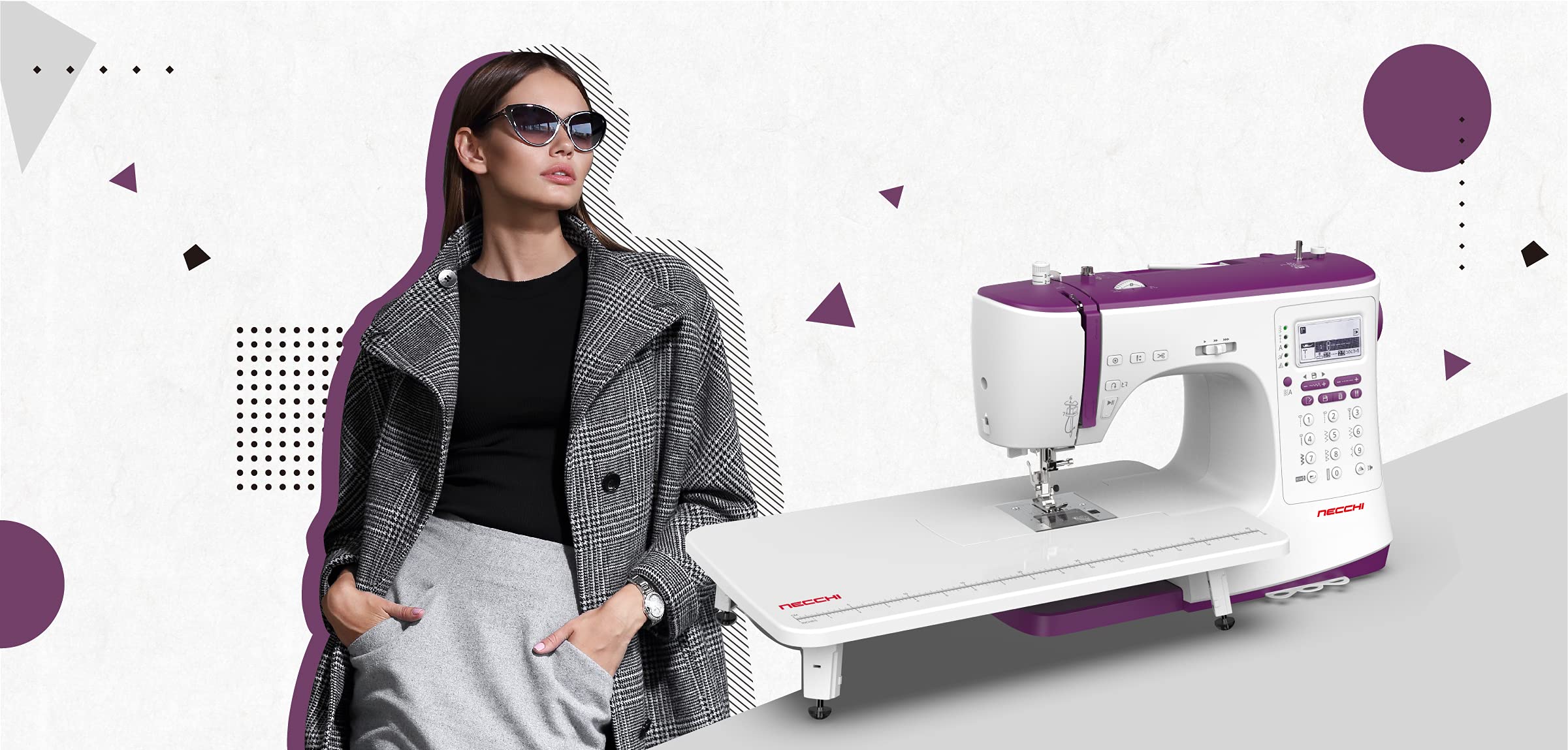Necchi Máquina de coser NC-204D, interior de fundición a presión de aluminio, carcasa de ABS, violeta, regular