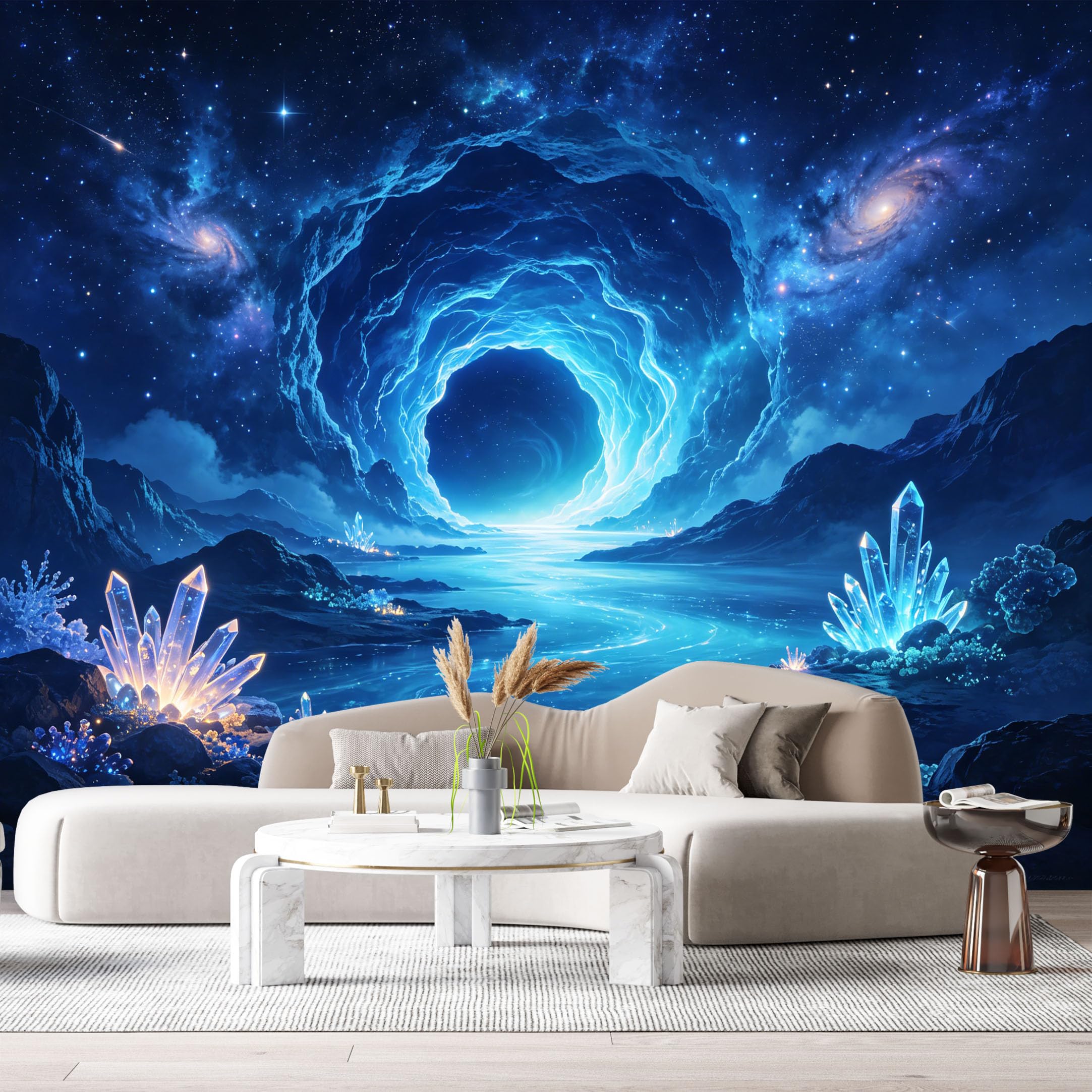 Custom Size Wall Murals Cosmic Ocean Landscape 3D Crystal Cave Galaxy Sky SelfAdhesive Wall Fabric Removable Large Wallpaper for Photo Living Room