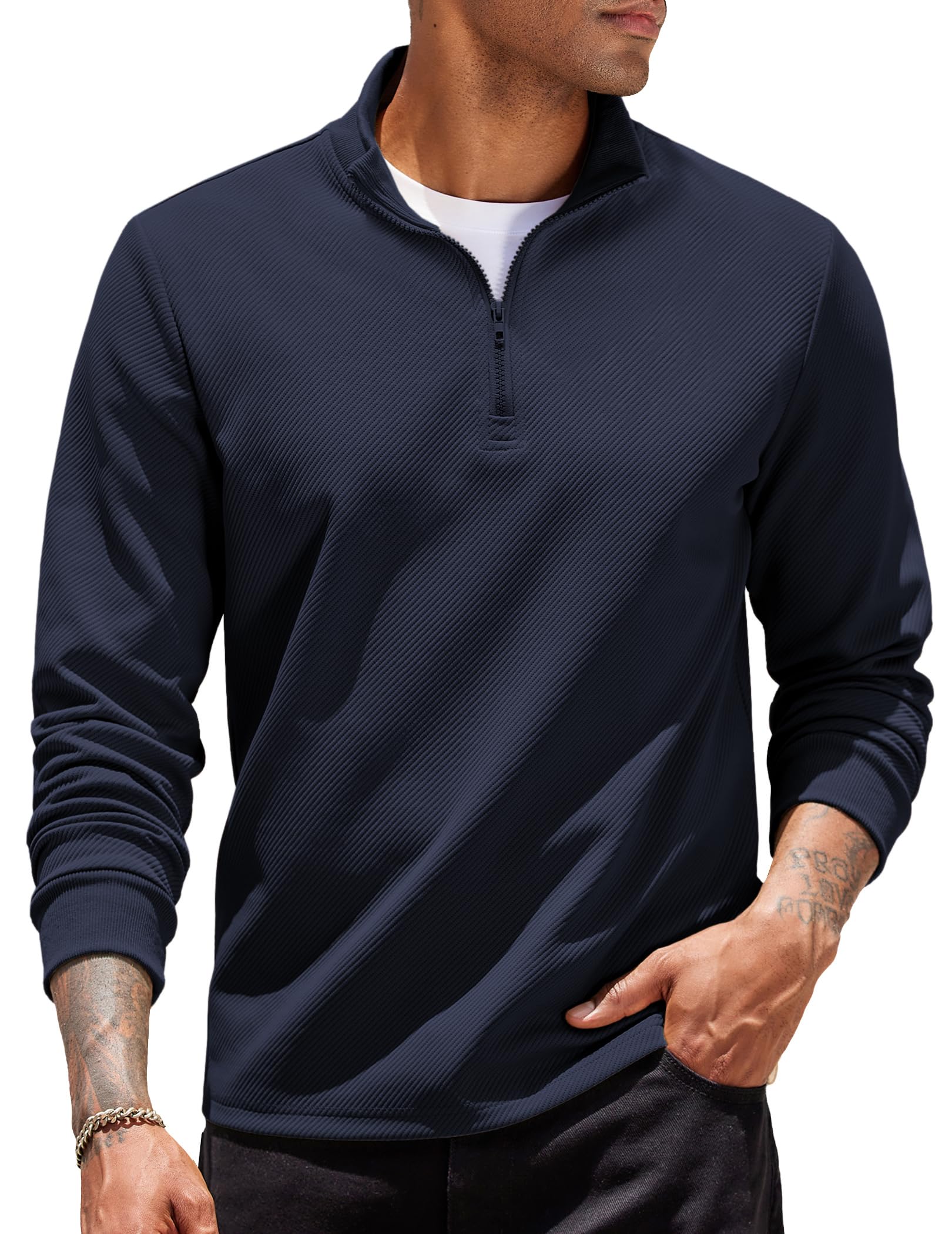 COOFANDY Felpa Uomo Senza Cappuccio Sweatshirt Mezza Zip Collo Semi Alto Classico Sportivo Pullover Casual Regular Fit