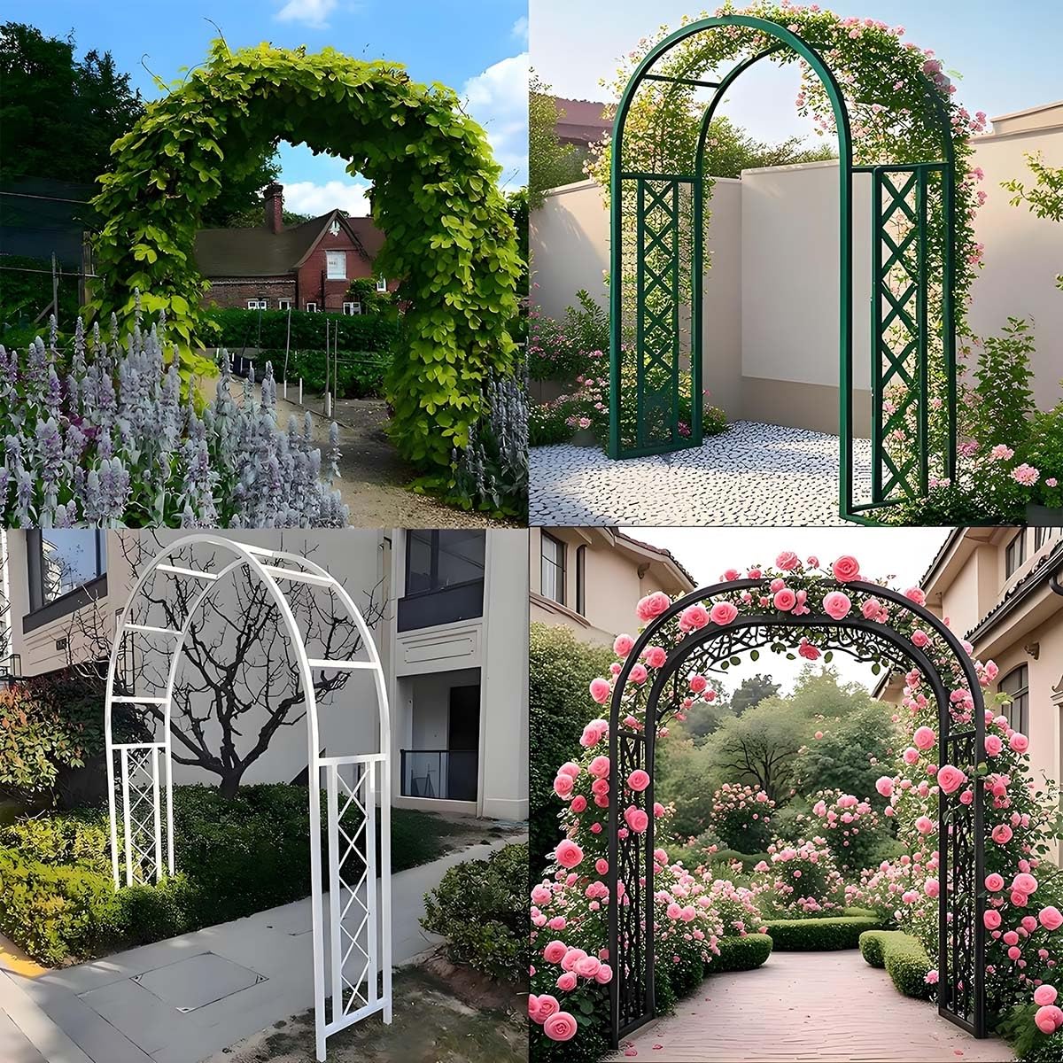 Metalowy łuk ogrodowy, krata, pergola, pawilon, 140 x 230 cm, 180 x 230 cm, 260 x 230 cm, 300 x 230 cm, pawilon ogrodowy do roślin pnących, dekoracyjny łuk ślubny (czarny, 2,6 m)
