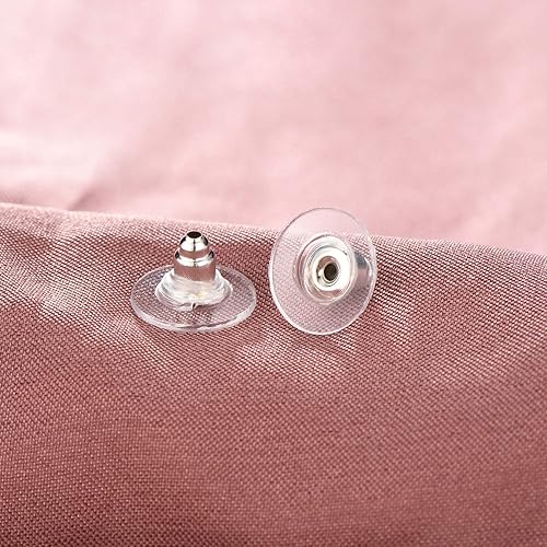 Miniatura 4 de 200 piezas de bala para pendientes de embrague con almohadilla de goma para pendientes de goma, respaldos de seguridad perforados (plata)