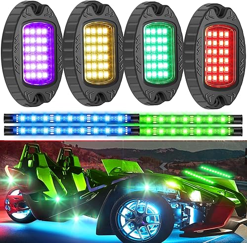 OTOMO 4Pods Offroad - Kit de luces LED RGB de neón bajo brillo bajo la carrocería con aplicación, RF e IR + doble zona, 4 tiras de luces interiores
