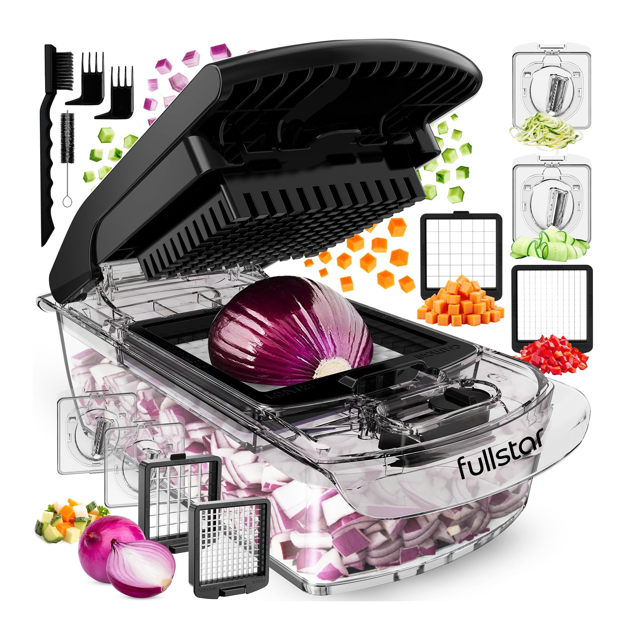 Fullstar The Original Pro Chopper - Vegetable Chopper and Spiralizer, Food Chopper with Container, Fruit Slicer, Kitchen Gadgets & Accessories, Home Essentials (4 in 1, Clear)