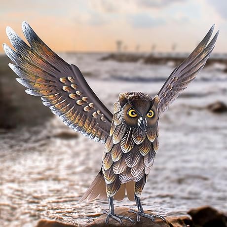 Natelf Yard Owl Statues and Figurines for Outdoor Decoration
