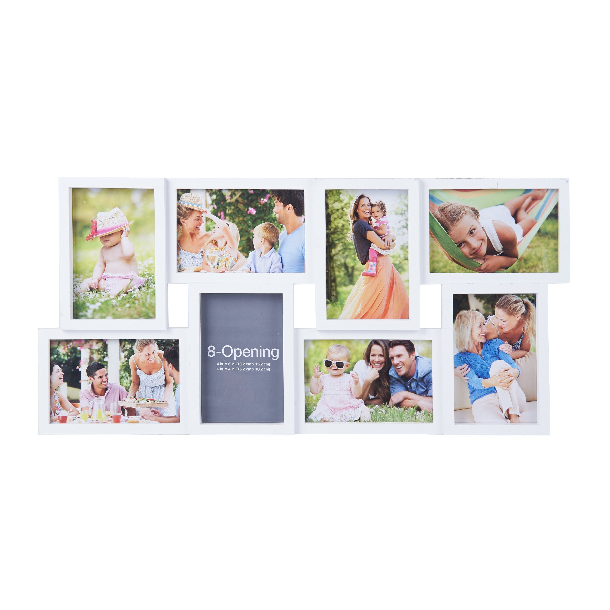 Melannco 24 x 12 Inch 8 Opening Photo Collage Frame, Displays Four 4x6 and Four 6x4 Inch Photos, White